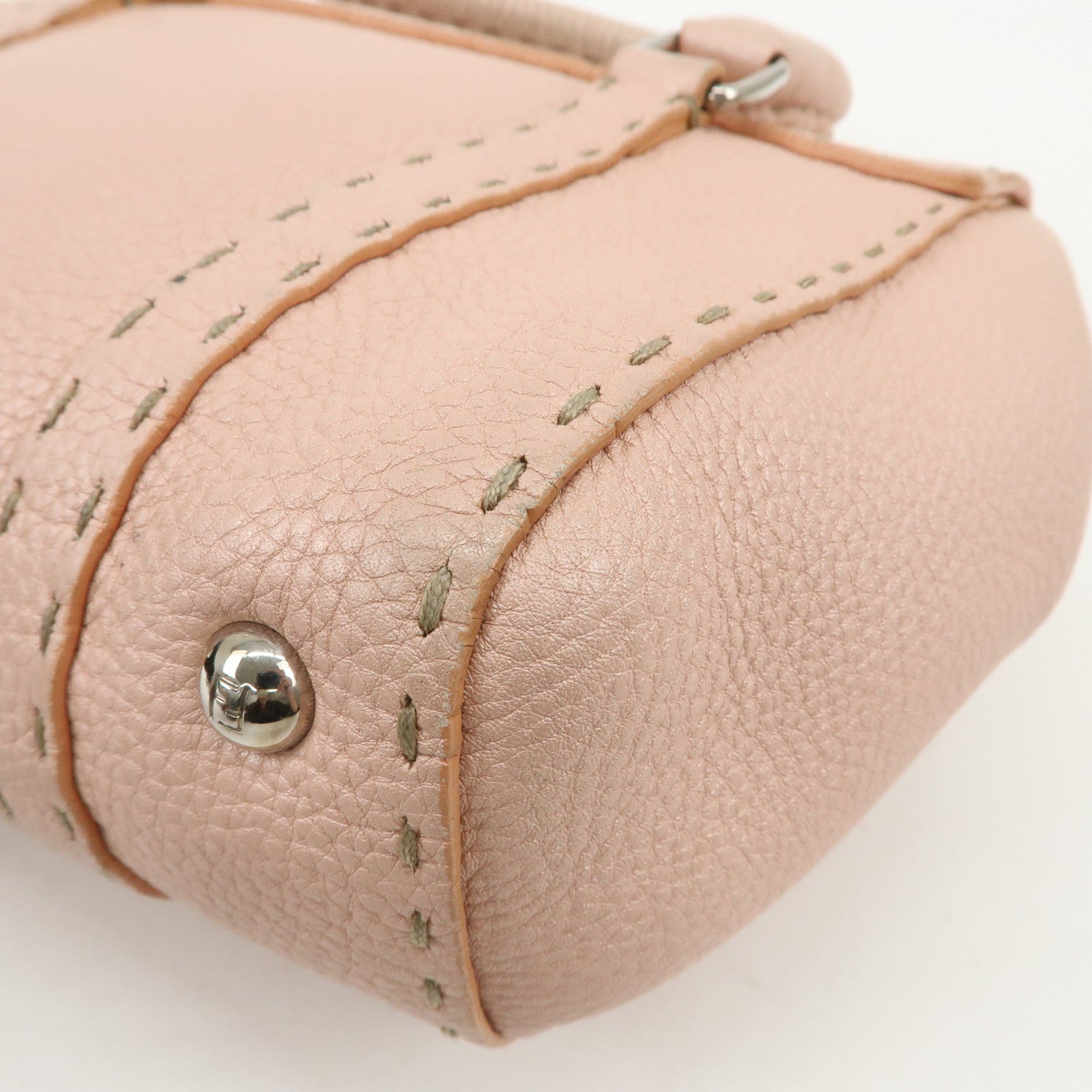 FENDI Selleria Leather Mini Linda Hand Bag Pink Silver HDW 8BR486