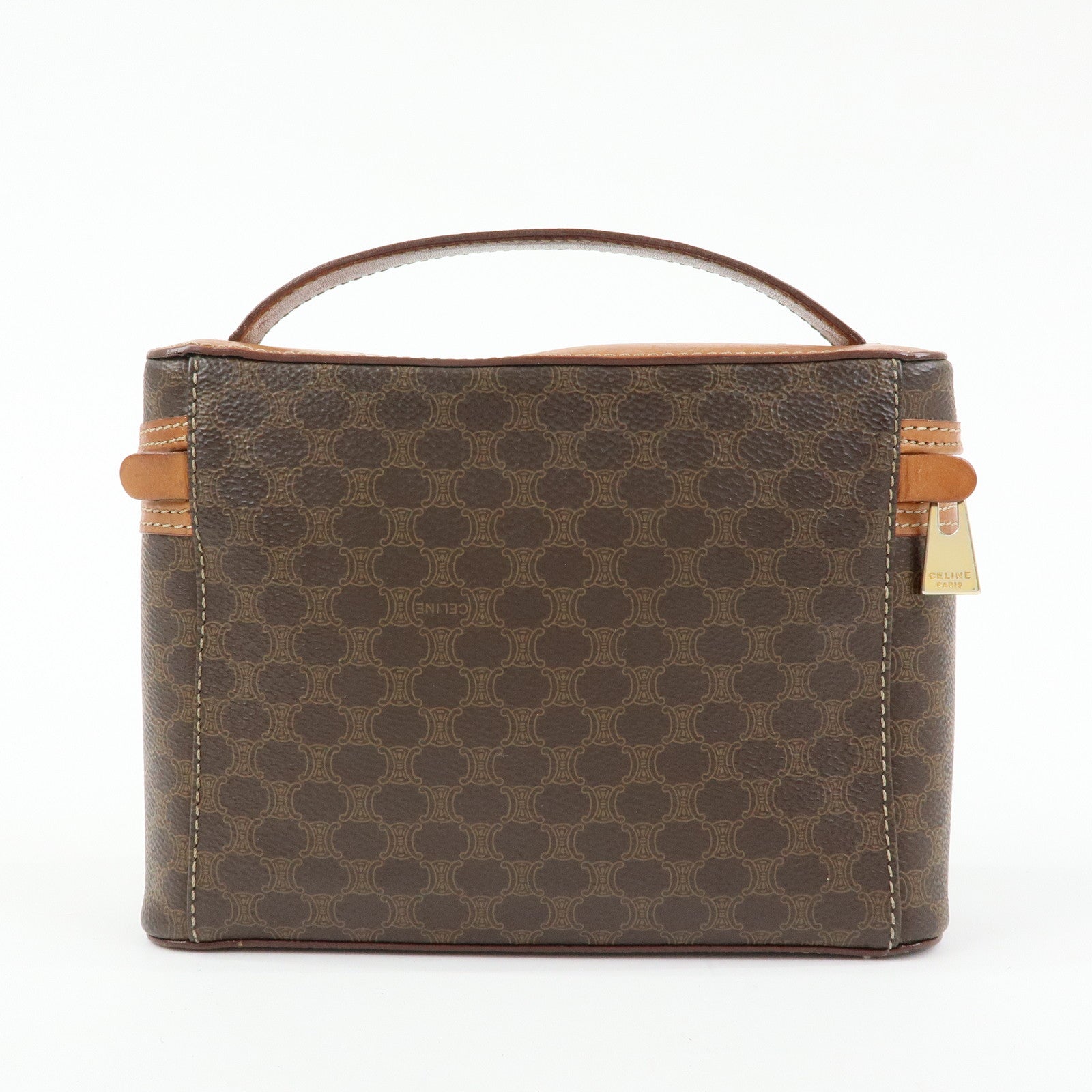 CELINE Macadam PVC Leather Hand Bag Vanity Bag Brown