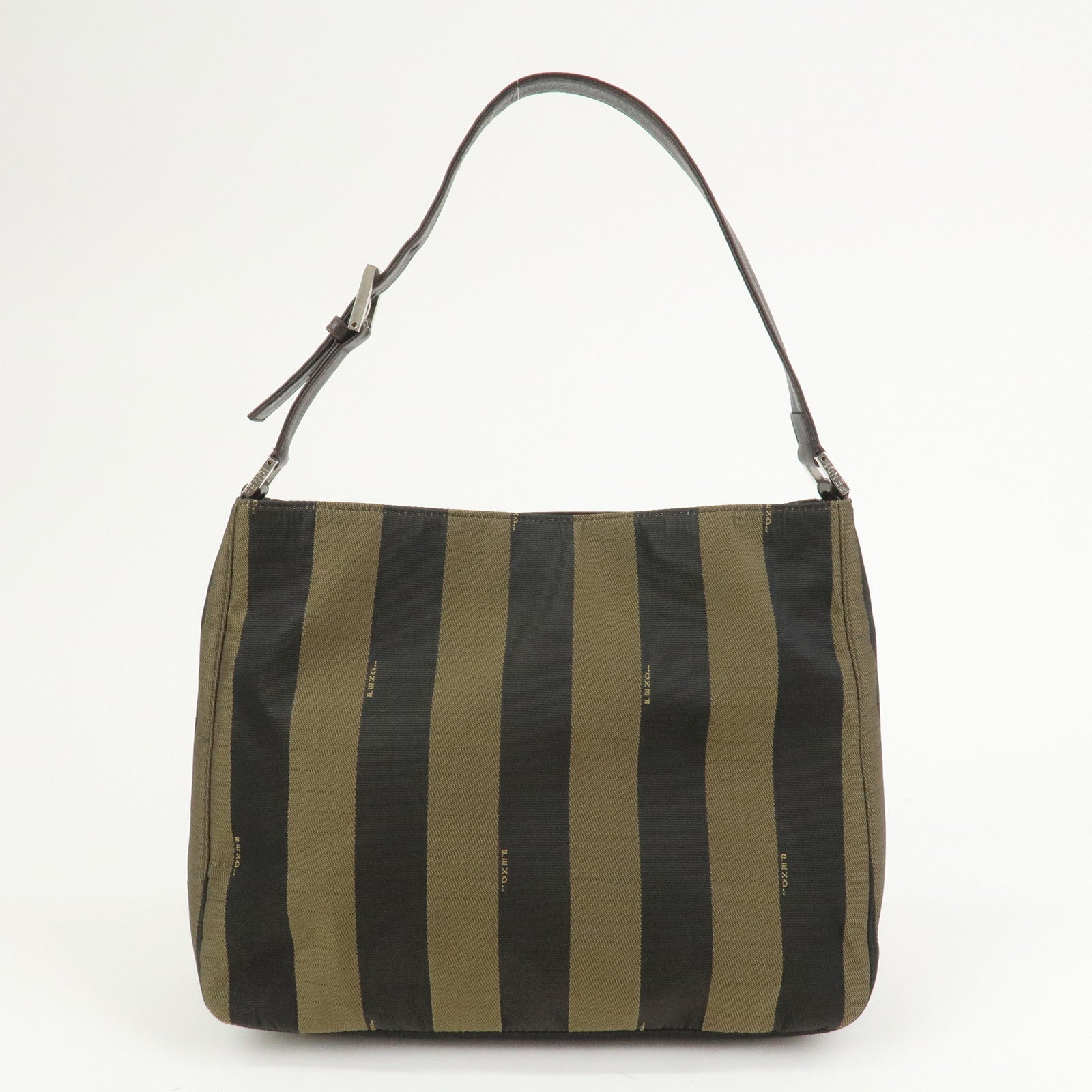 FENDI Pequin Logo Canvas Leather Shoulder Bag Hand Bag Brown 26652