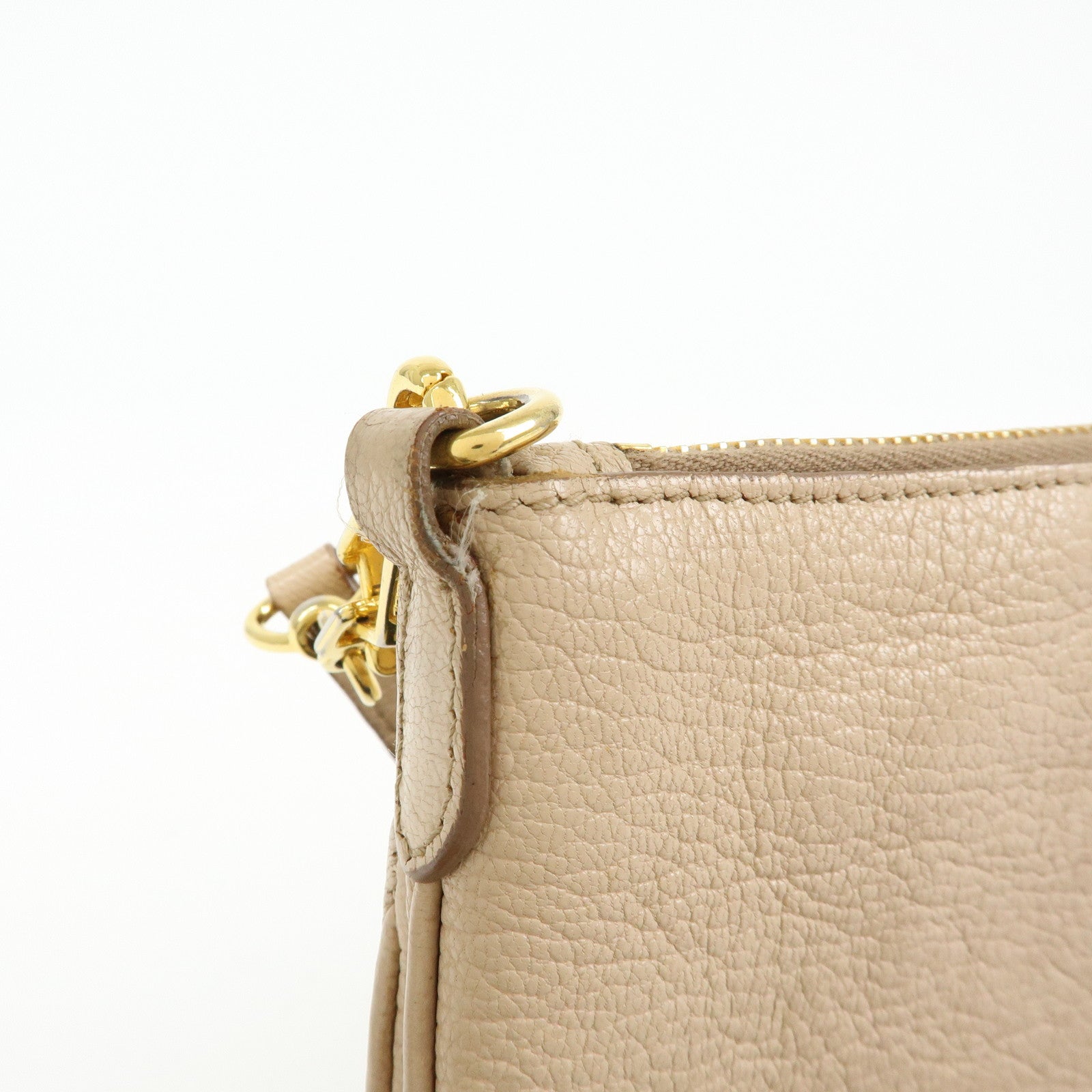 MIU MIU MADRAS Leather Shoulder Bag Crossbody Bag Beige RP0369