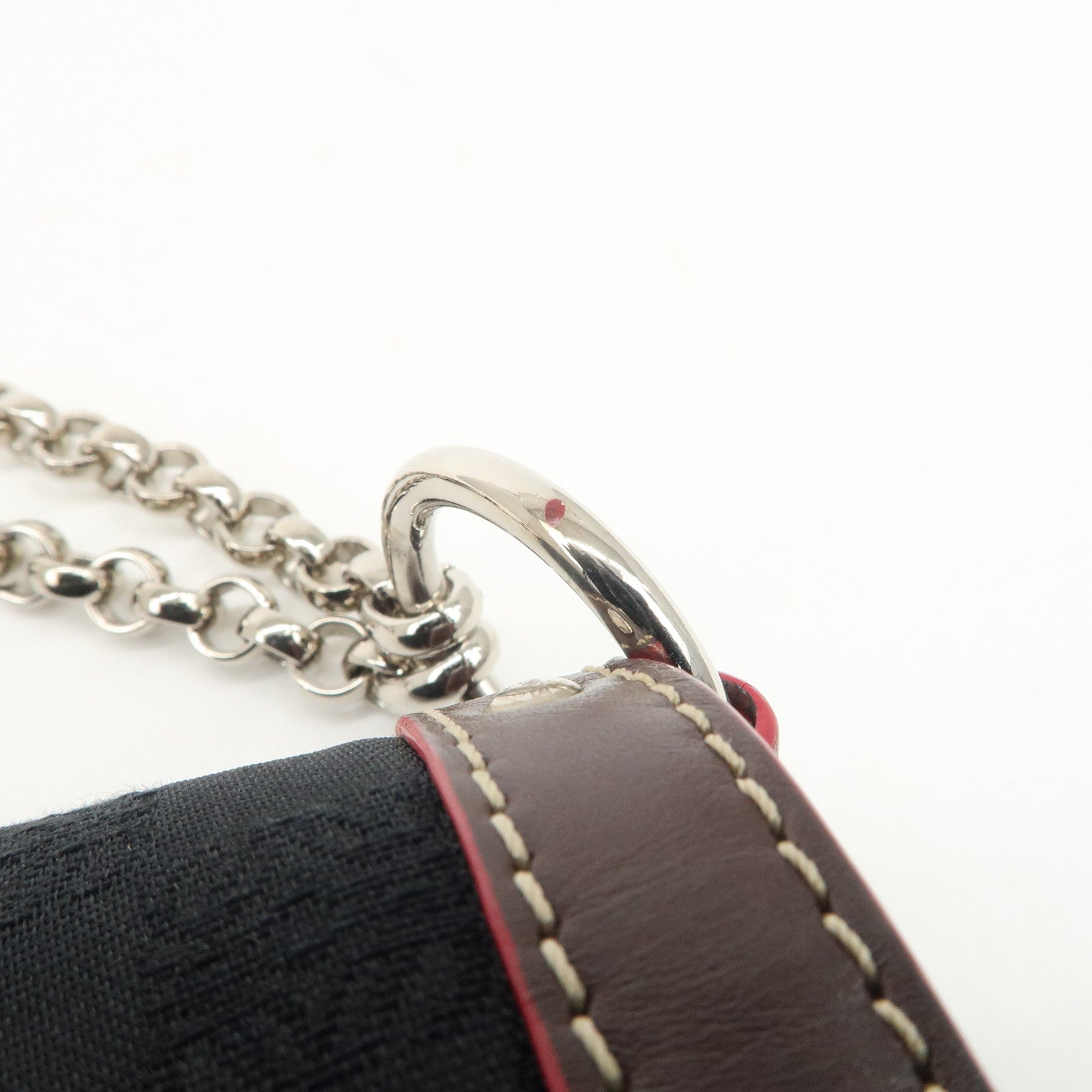 LOEWE Anagram Leather Canvas Chain Shoulder Bag Black Brown