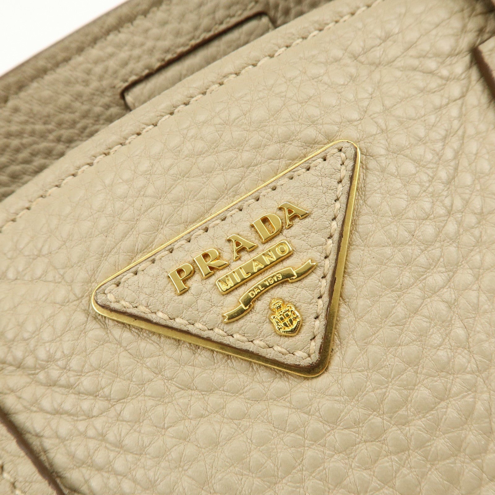 PRADA Triangle Logo Leather 2Way Hand Shoulder Bag Beige BN2795