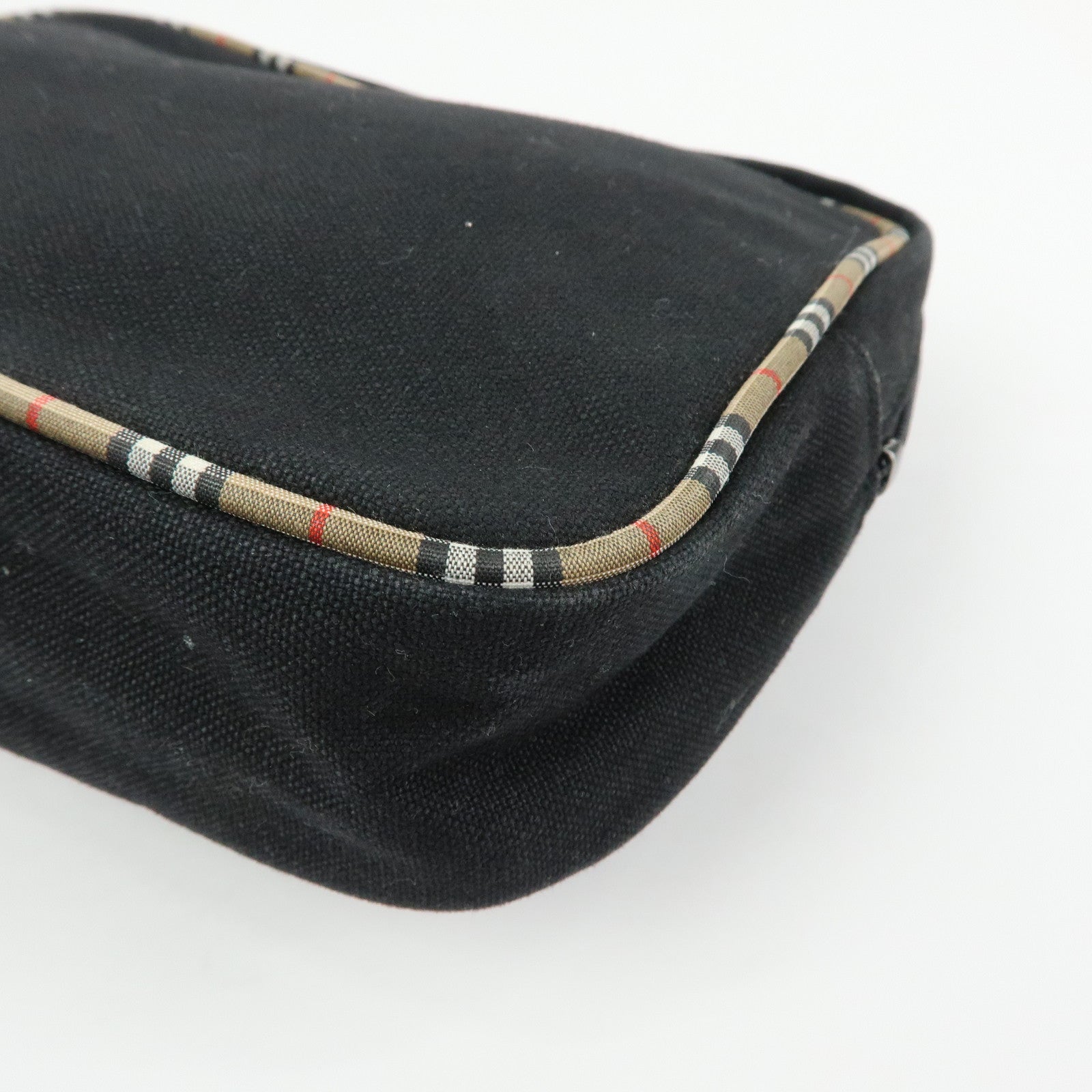 BURBERRY Canvas Nova Plaid Pouch Cosmetic Bag Makeup Bag Black