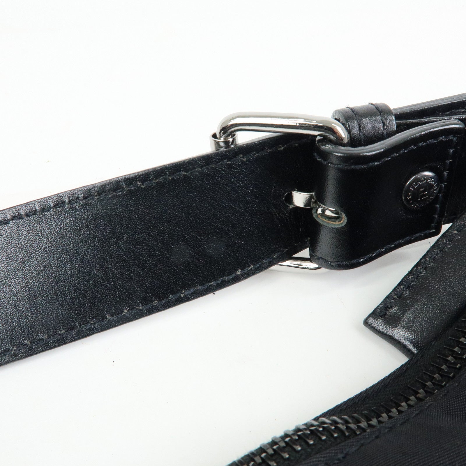 FENDI Logo Nylon Leather Shoulder Bag Hand Bag Black