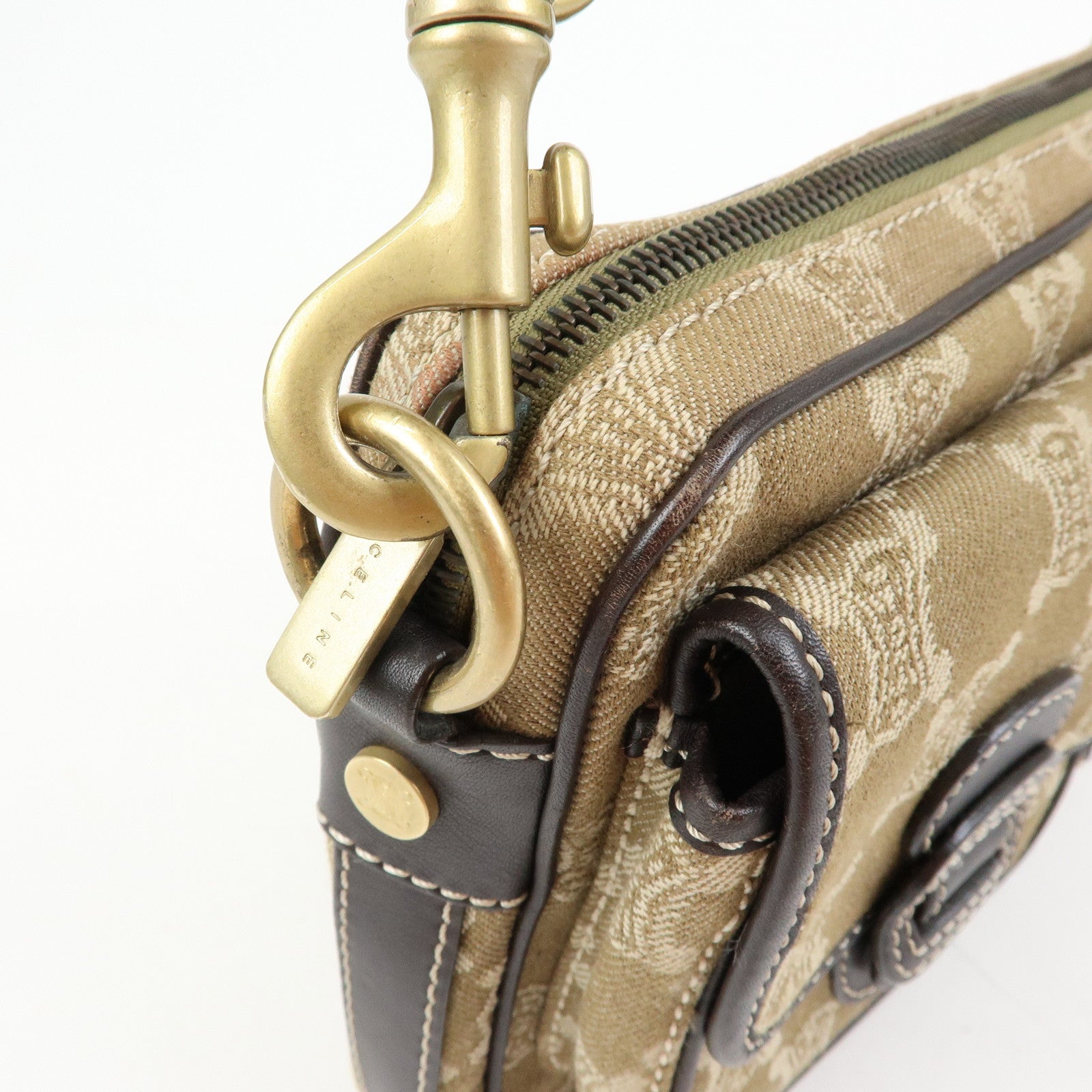 CELINE Macadam Canvas Leather Shoulder Bag Crossbody Bag Brown