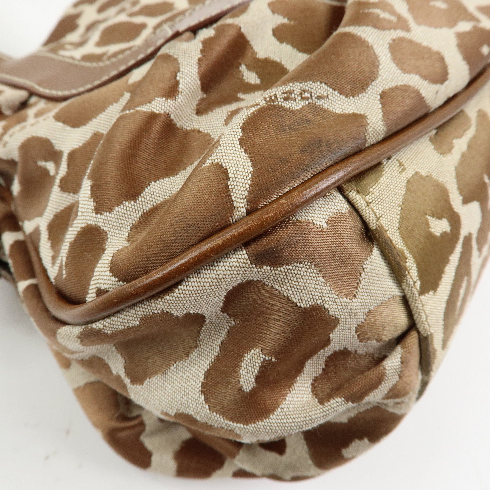 FENDI Canvas Leather Tote Bag Hand Bag Animal Print Brown 8BR628