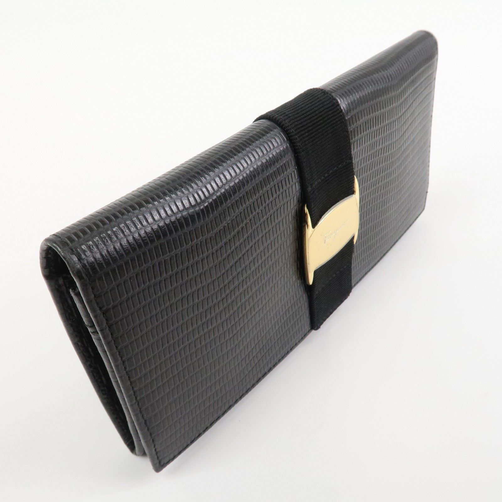 Ferragamo Set of 2 wallet Gancini Vara Emboss Leather Black Pink