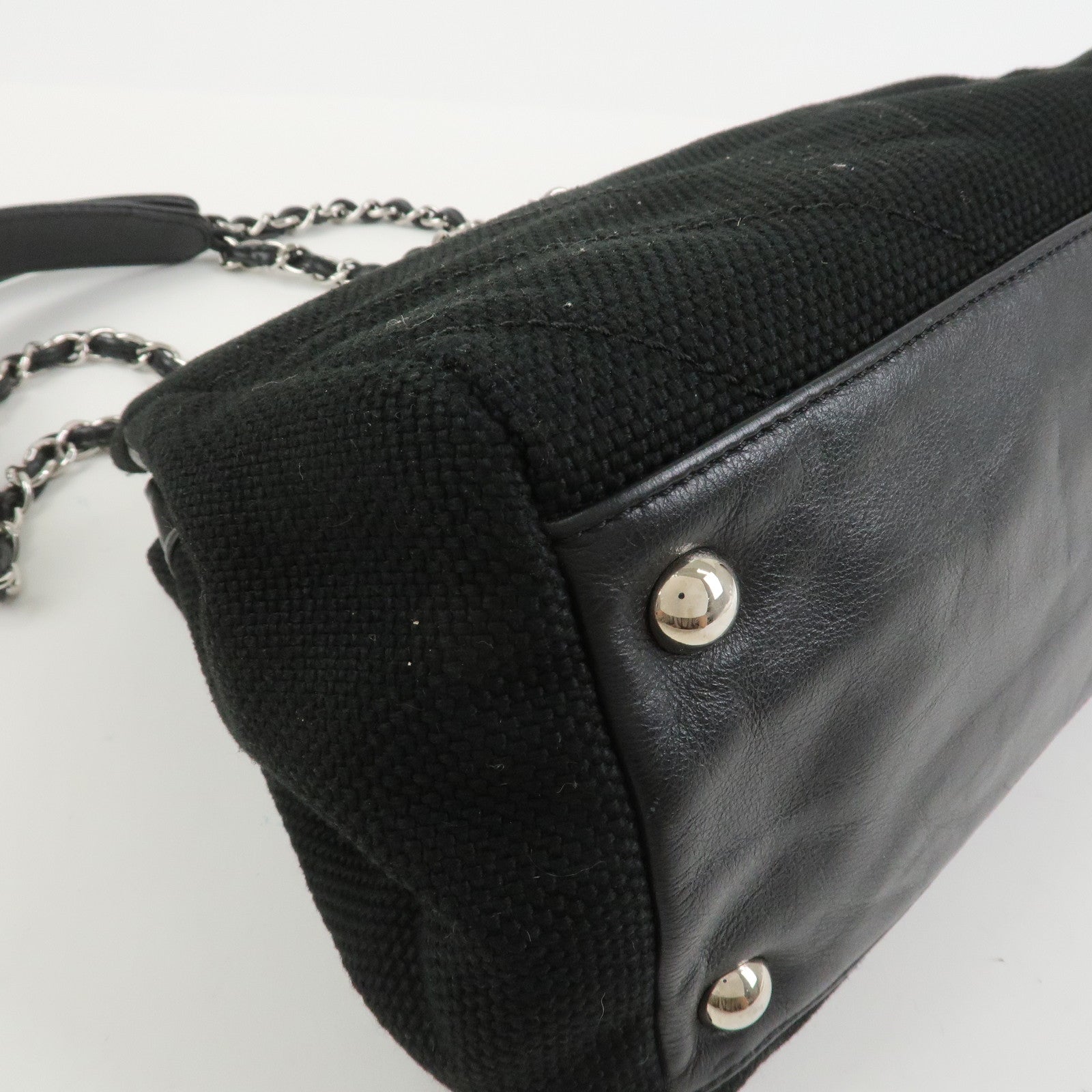 CHANEL COCO Mark Canvas Leather Chain Shoulder Bag Black