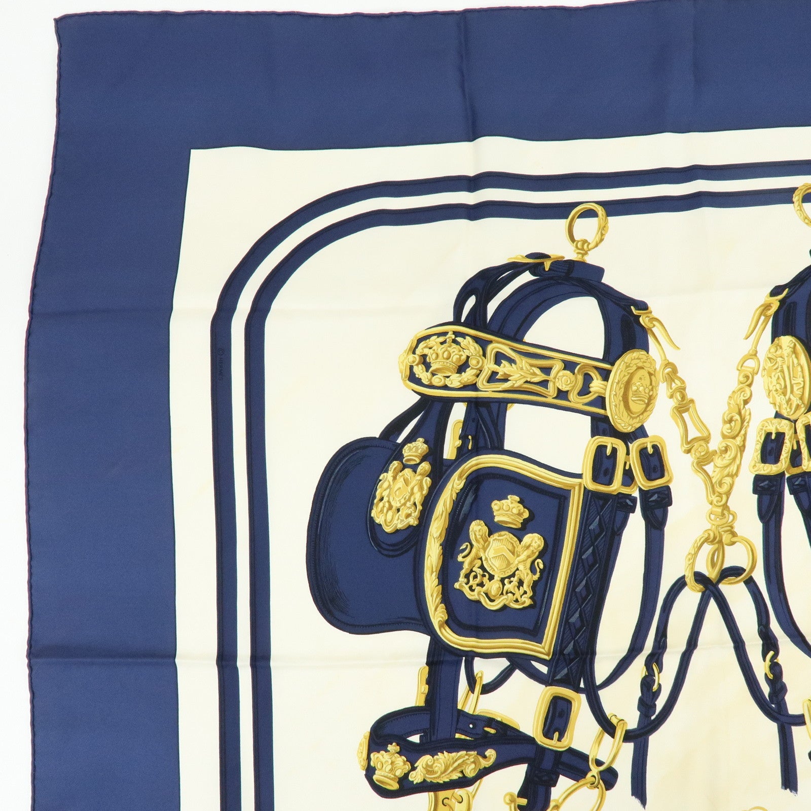HERMES Carre 90 Set of 2 Silk 100% Scarf Navy Ivory Green Purple