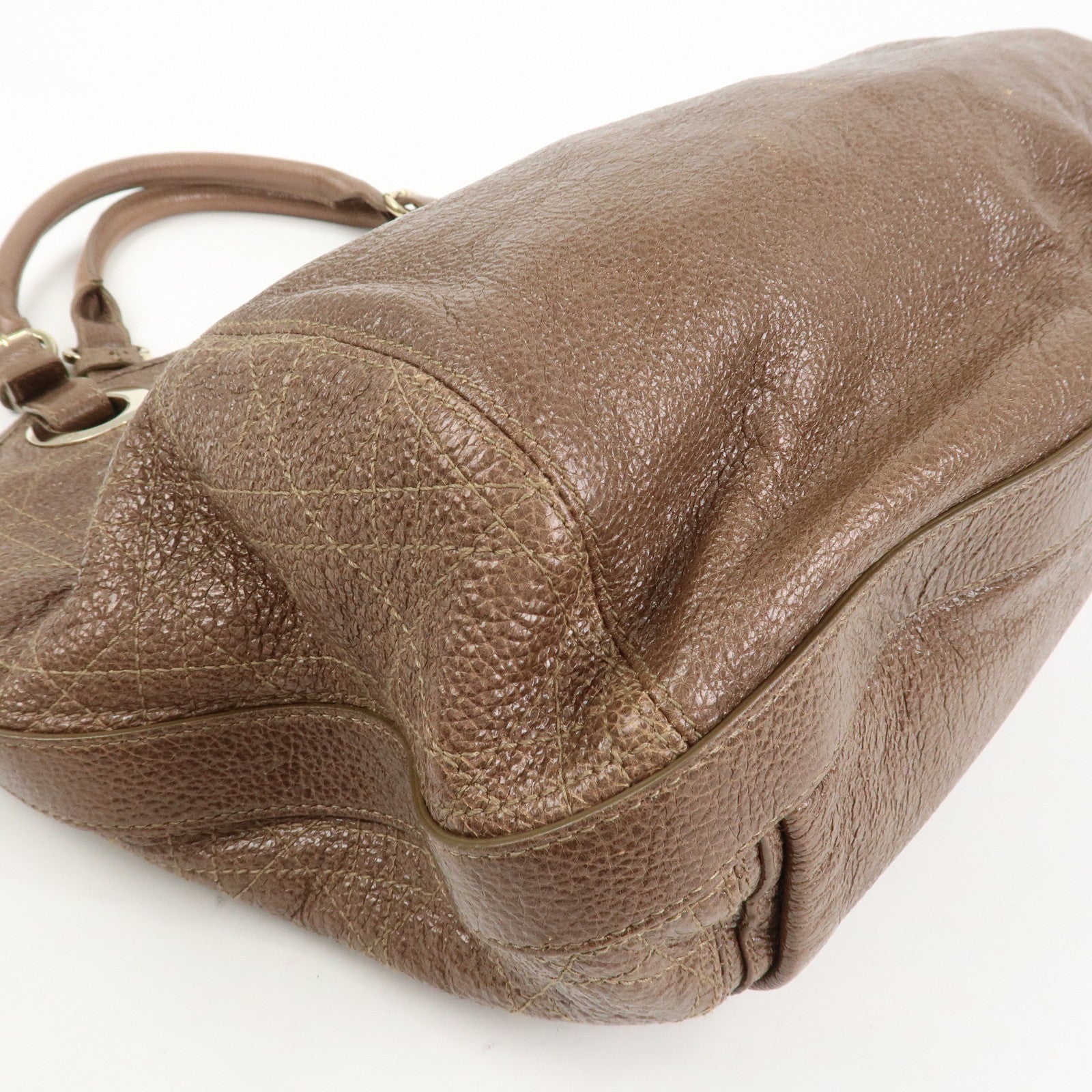Christian Dior Lady Dior Leather Tote Bag Shoulder Bag Brown