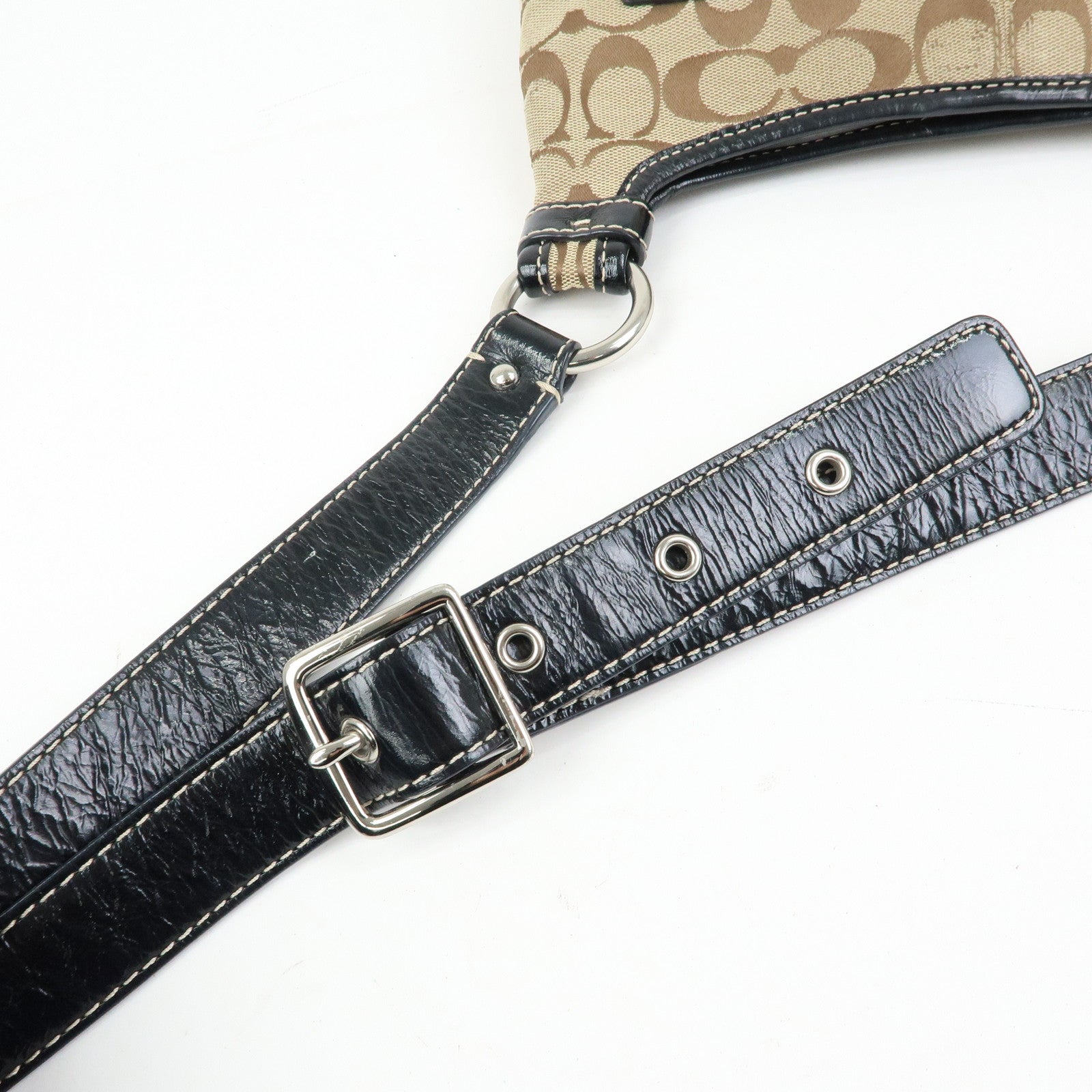 COACH Signature Set of 2 Canvas Leather Shoulder Bag Beige Black