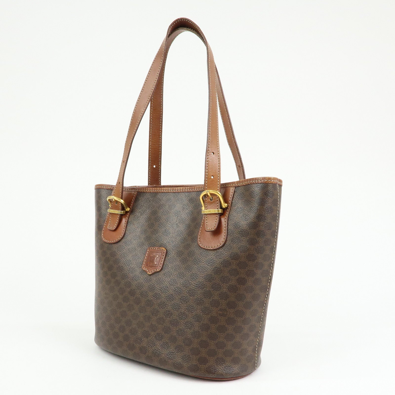 CELINE Macadam PVC leather Tote Bag Hand Bag Shoulder Bag Brown