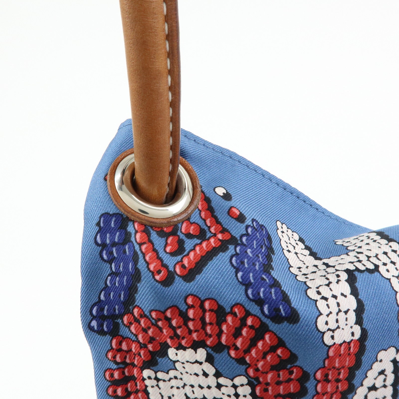 HERMS Silky City PM Silk Leather Shoulder Bag Kelly en Perles Blue