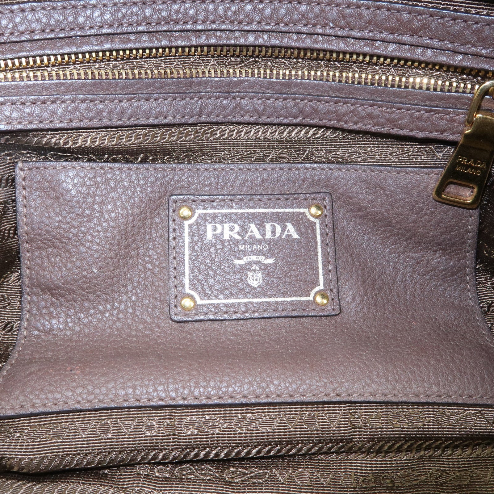 PRADA Logo Leather Shoulder Bag Boston Bag Hand Bag Brown B3091M