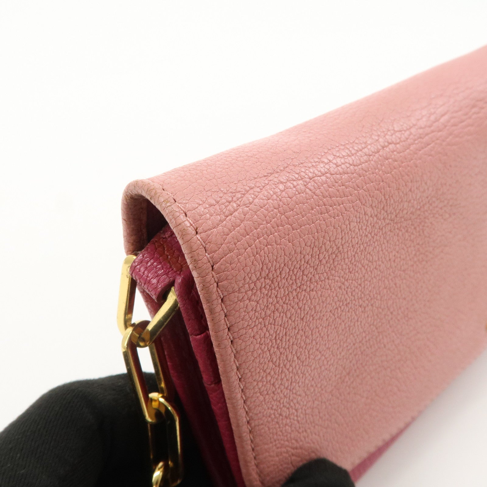MIU MIU Logo Leather WOC Chain Shoulder Long Wallet Pink 5M1290