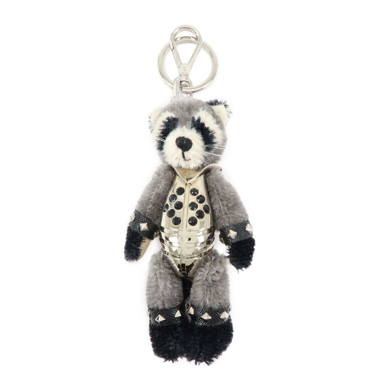 PRADA Beear Polyester Metal Bear Brick Racoon Bag Charm Grey 1ARH56