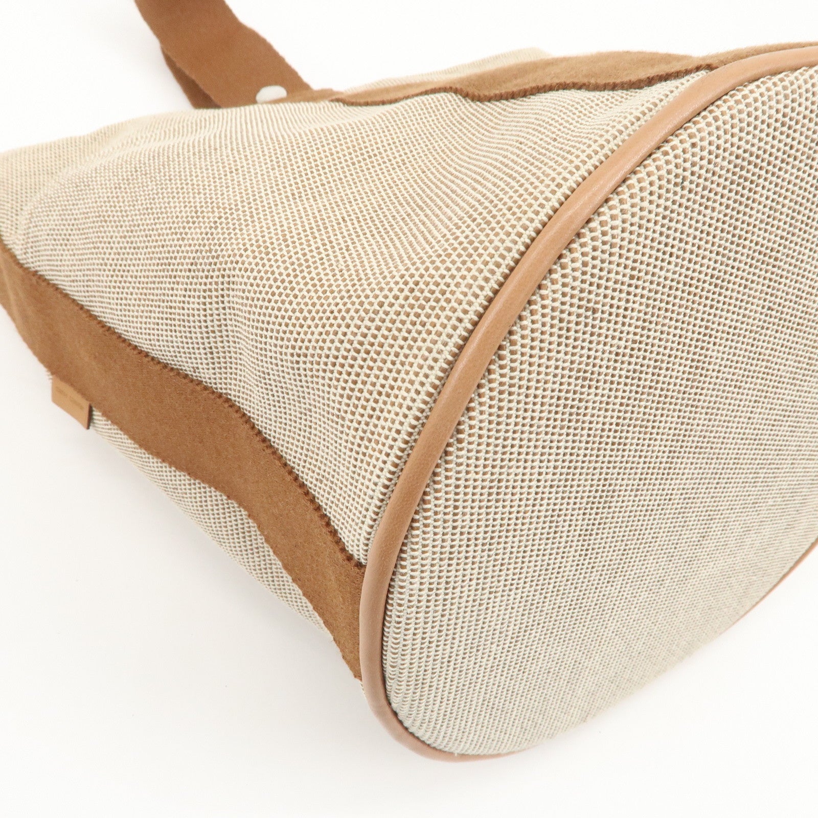 HERMES Saxo MM Toile H Hand Bag Bucket Bag Ivory Brown