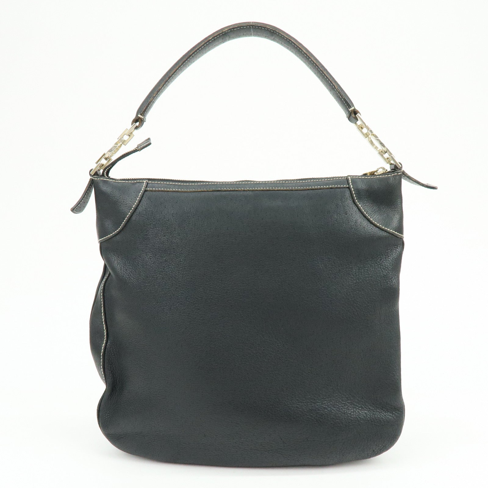 Ferragamo Gancini Leather Shoulder Bag Hand Bag Black