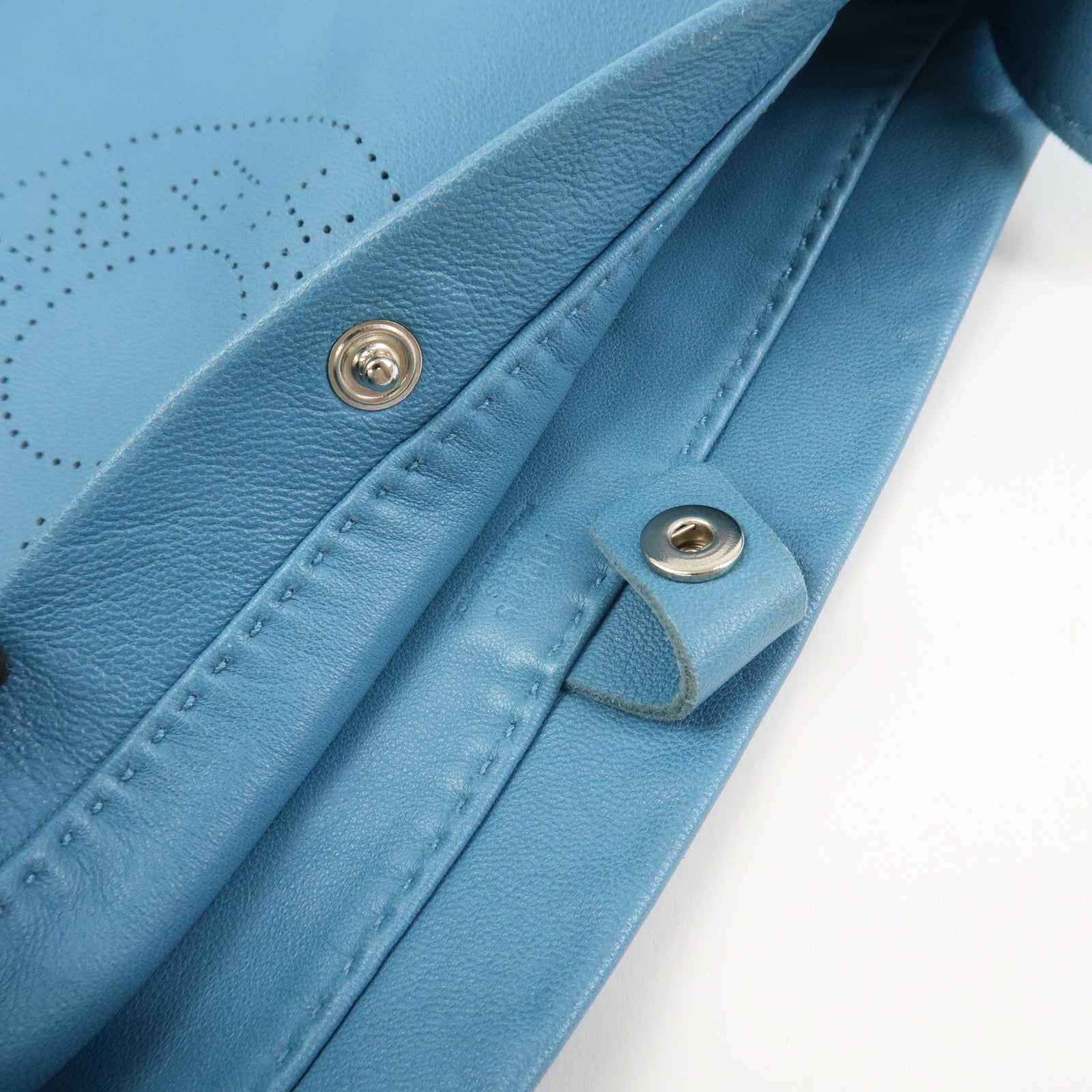 HERMES Lamb Skin Clou de Selle □N Stamped Shoulder Bag Blue Jean