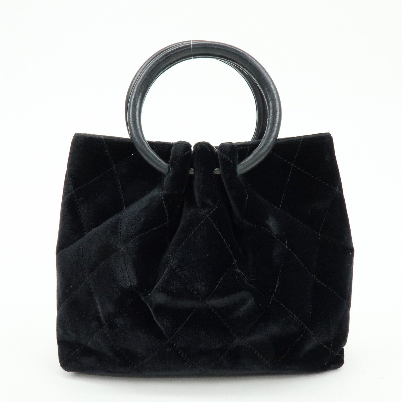 CHANEL Matelasse Circle Handle COCO Mark Velvet Lambskin Hand Bag