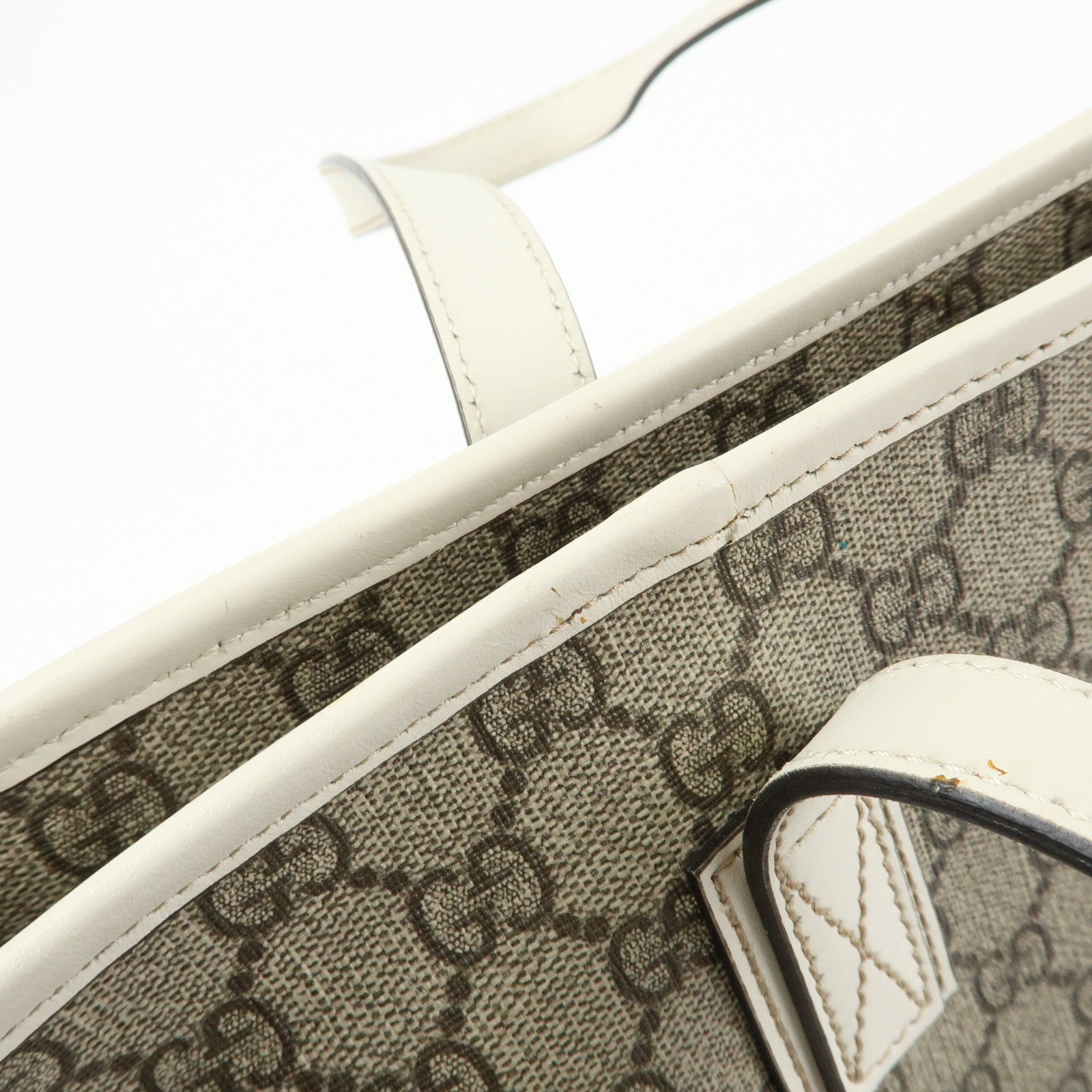 GUCCI GG Supreme Leather Tote Bag Shoulder Bag Beige White 211137