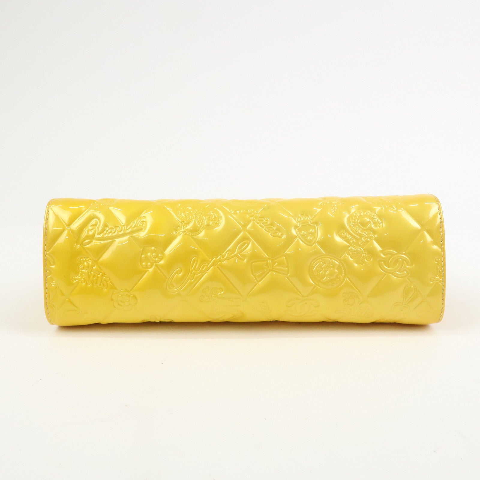 CHANEL Icon Line Patent Leather Chain Shoulder Bag Yellow A37156