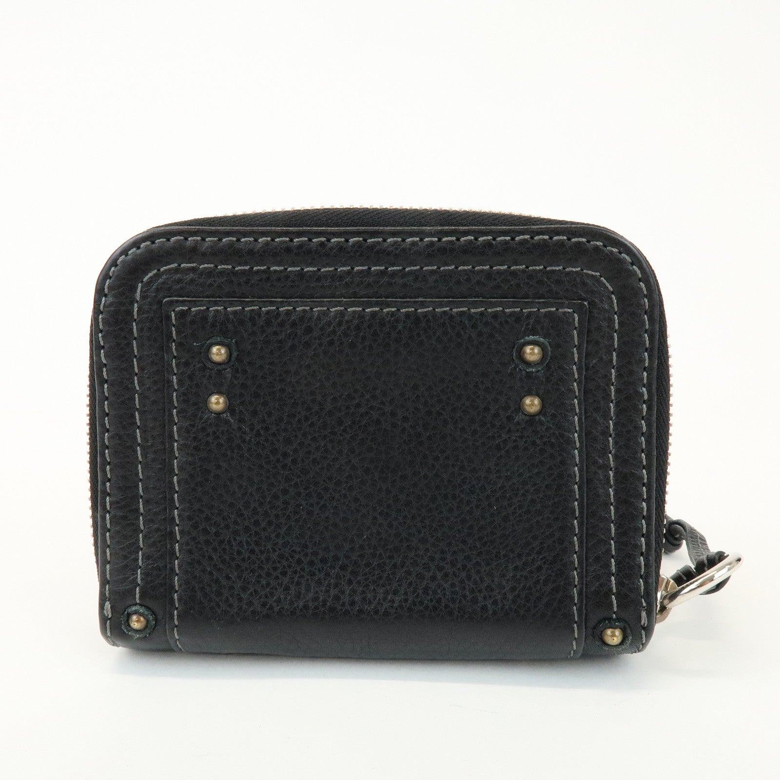 Chloe Logo Leather Round Zippy Compact Wallet Black
