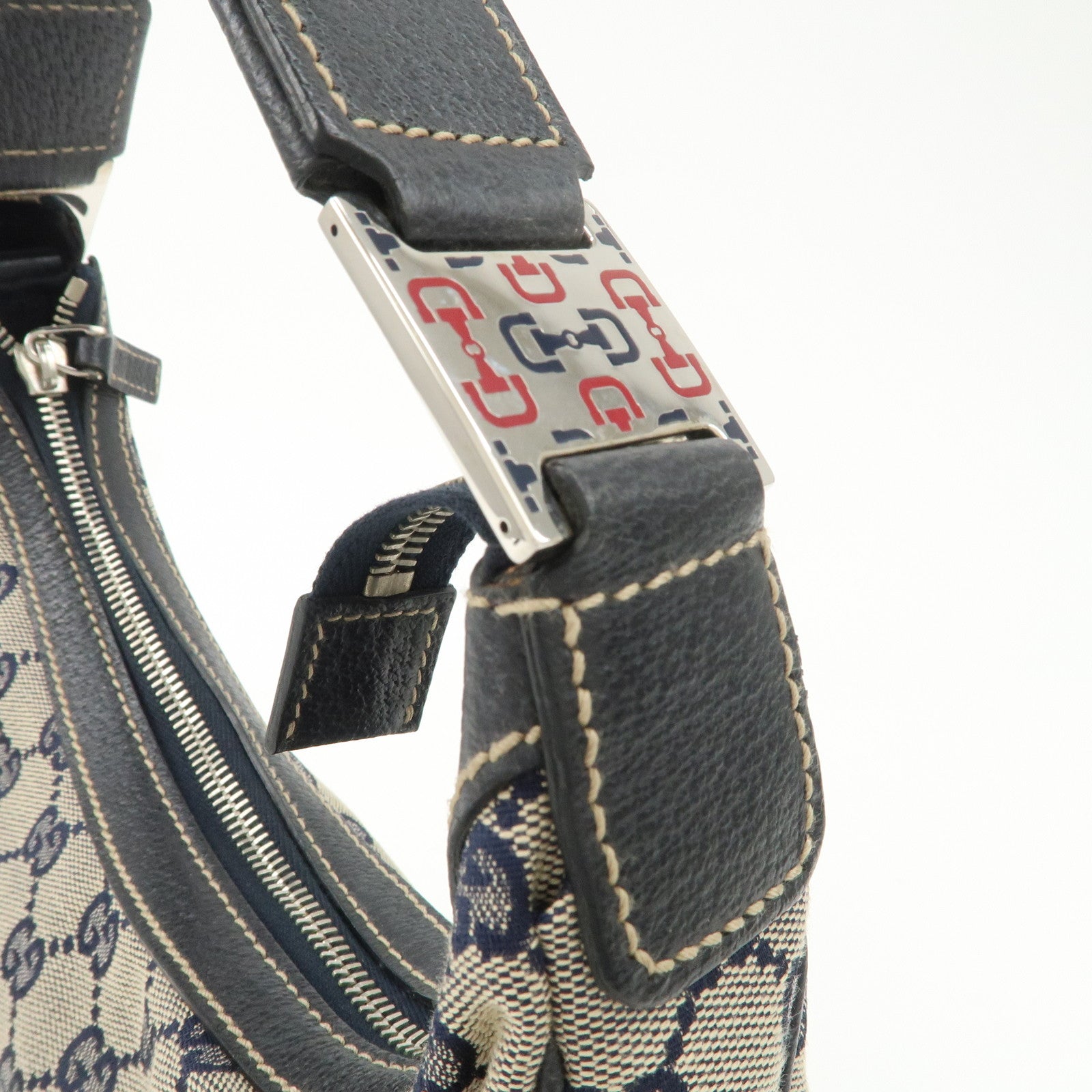 GUCCI Sherry GG Canvas Shoulder Bag Beige Navy 145811