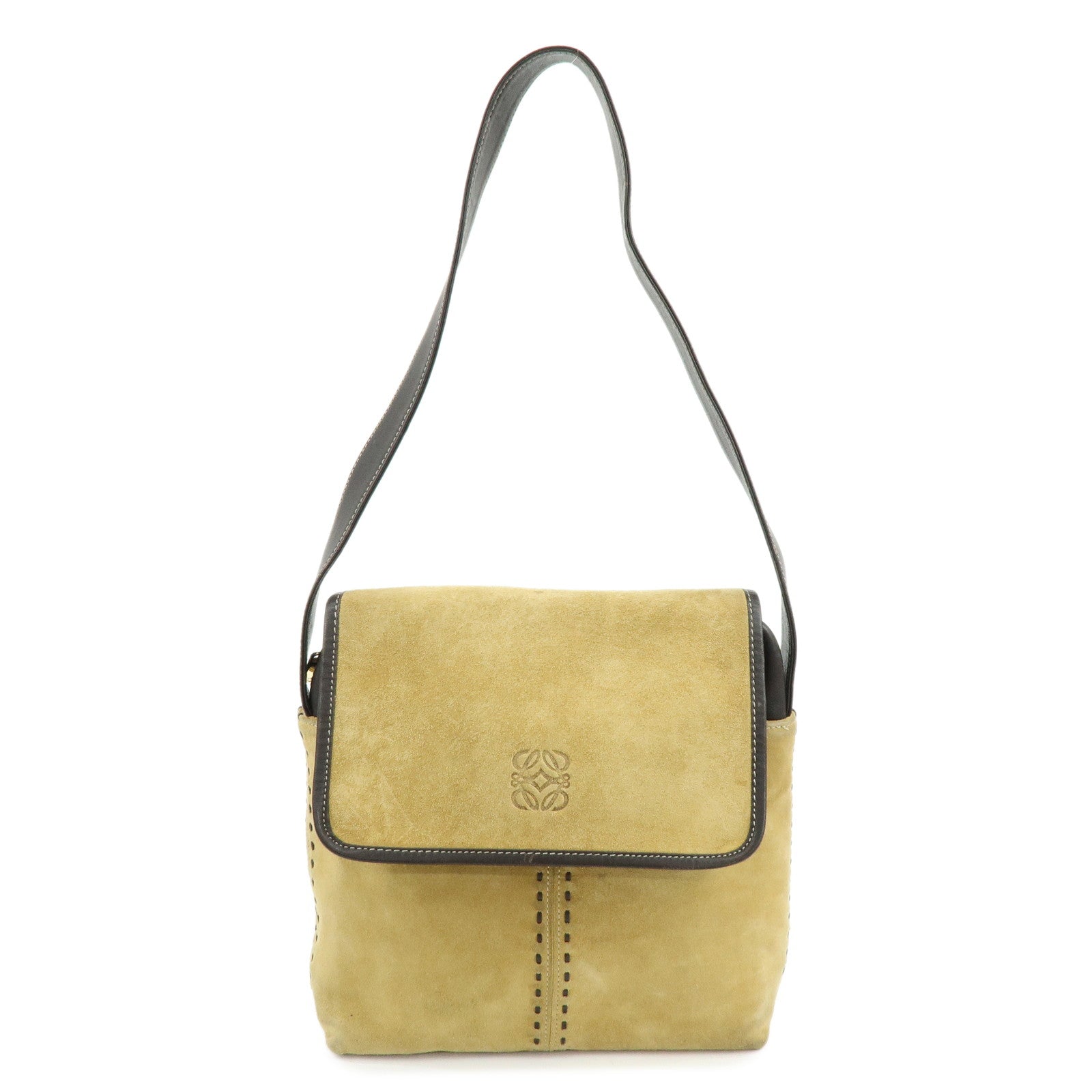 LOEWE Anagram Suede Leather Shoulder Bag Crossbody Bag Beige