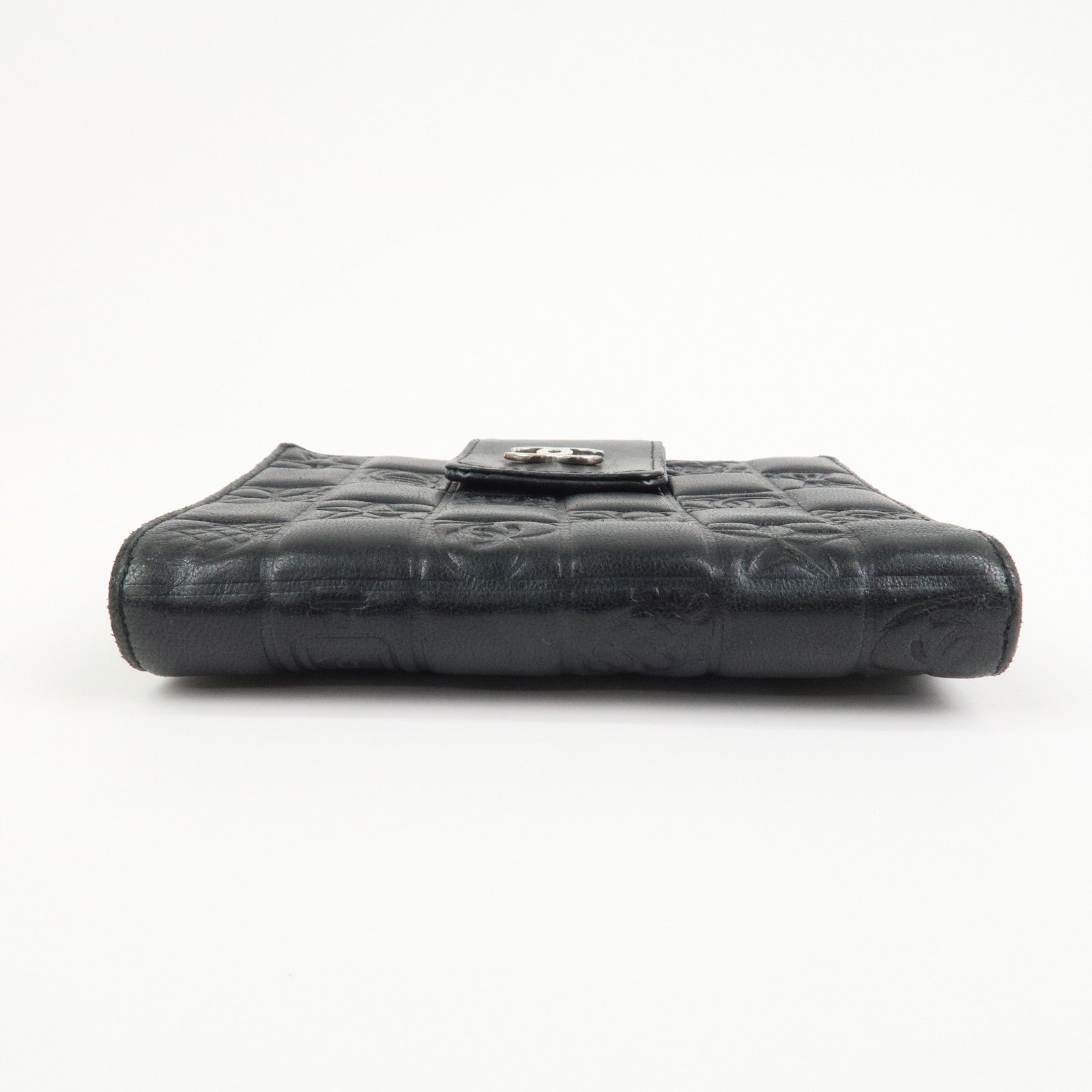 CHANEL Icon Line Lamb Skin W Flap Bi-fold Wallet Black A24212