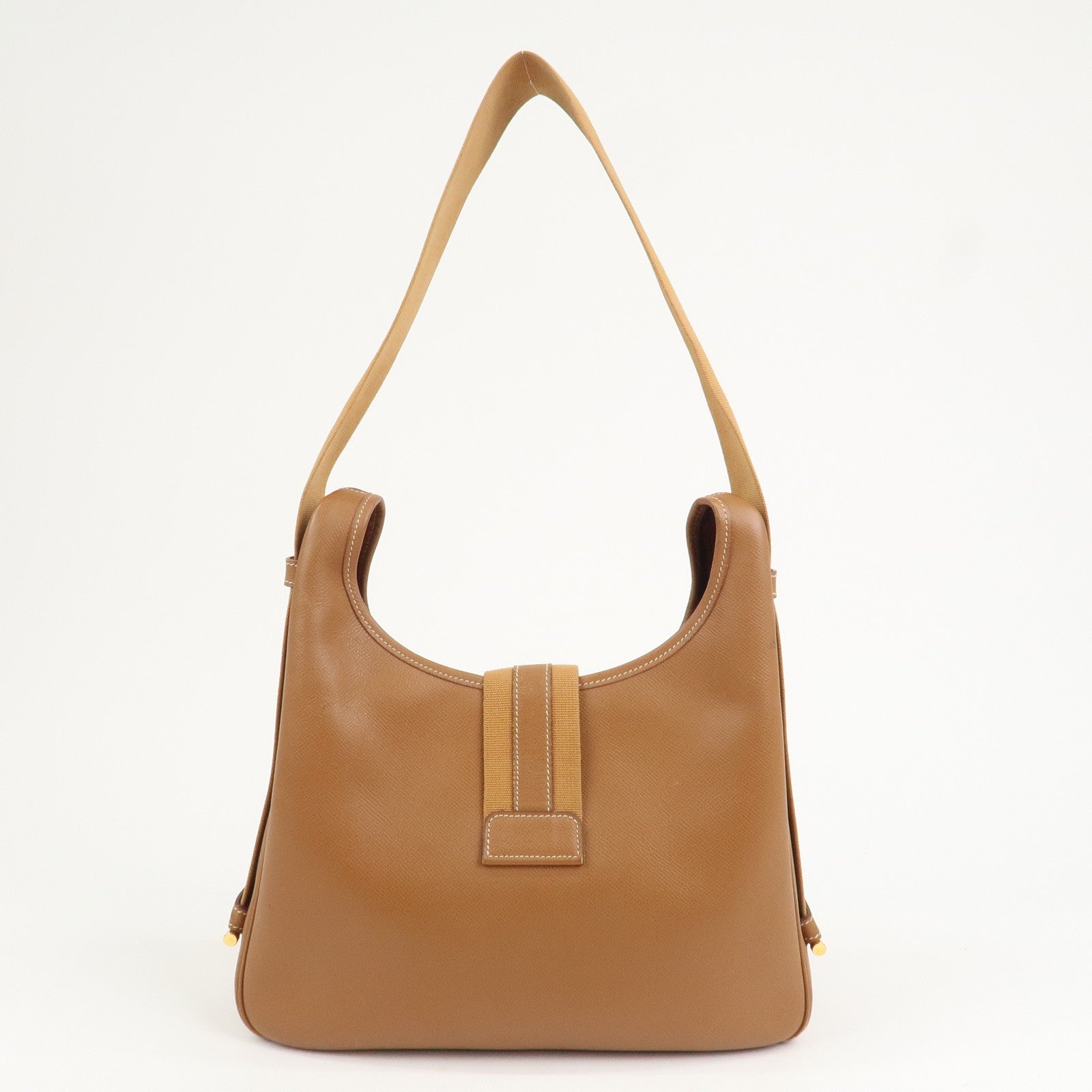 HERMES Saco Leather Shoulder Bag B Stamped Brown Gold HDW