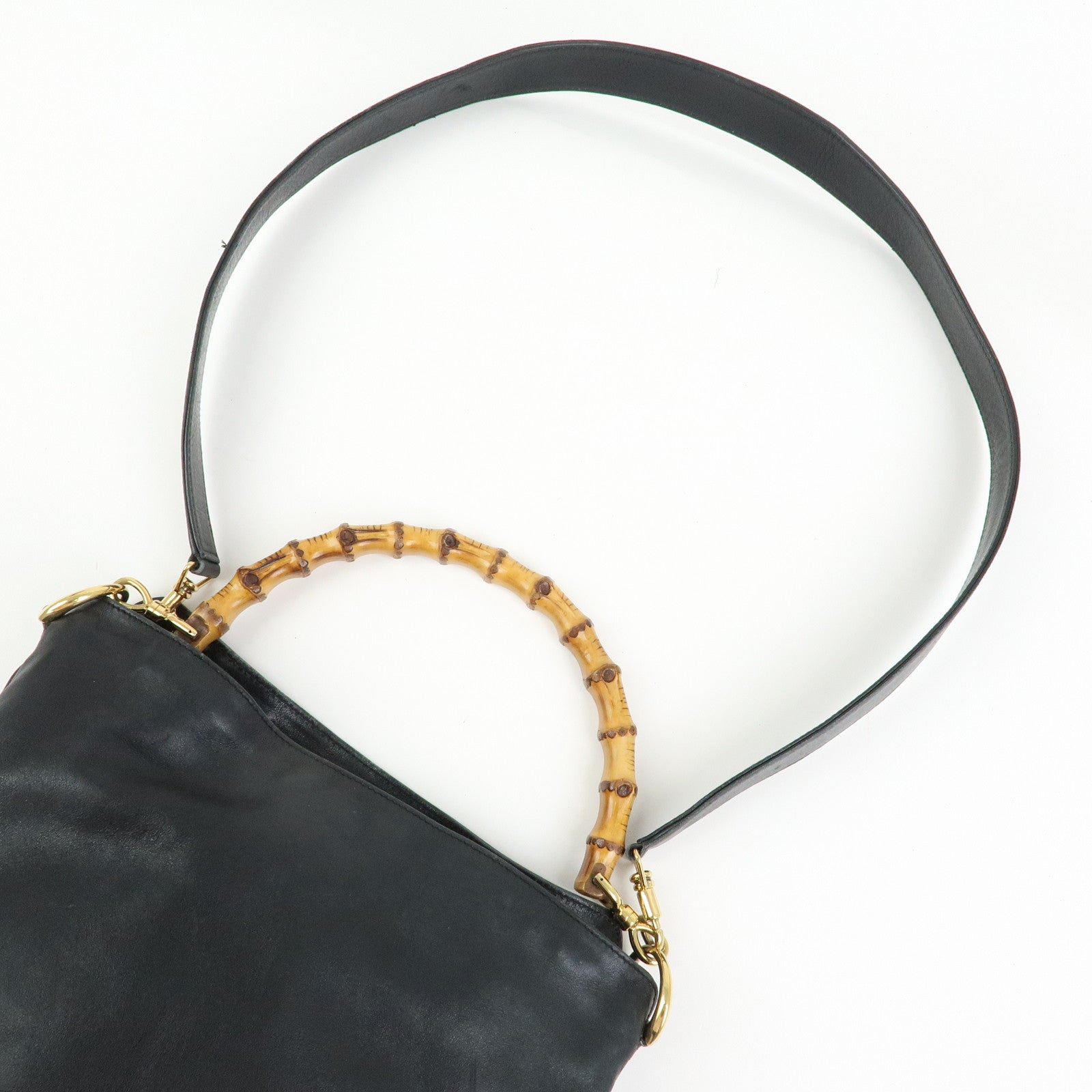 GUCCI Bamboo Leather 2Way Bag Tote Bag Black 001・2058・1638・0