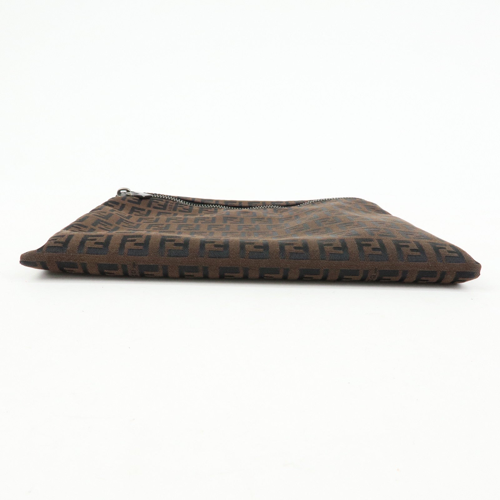 FENDI Zucchino Canvas Leather Pouch Brown 7N0014