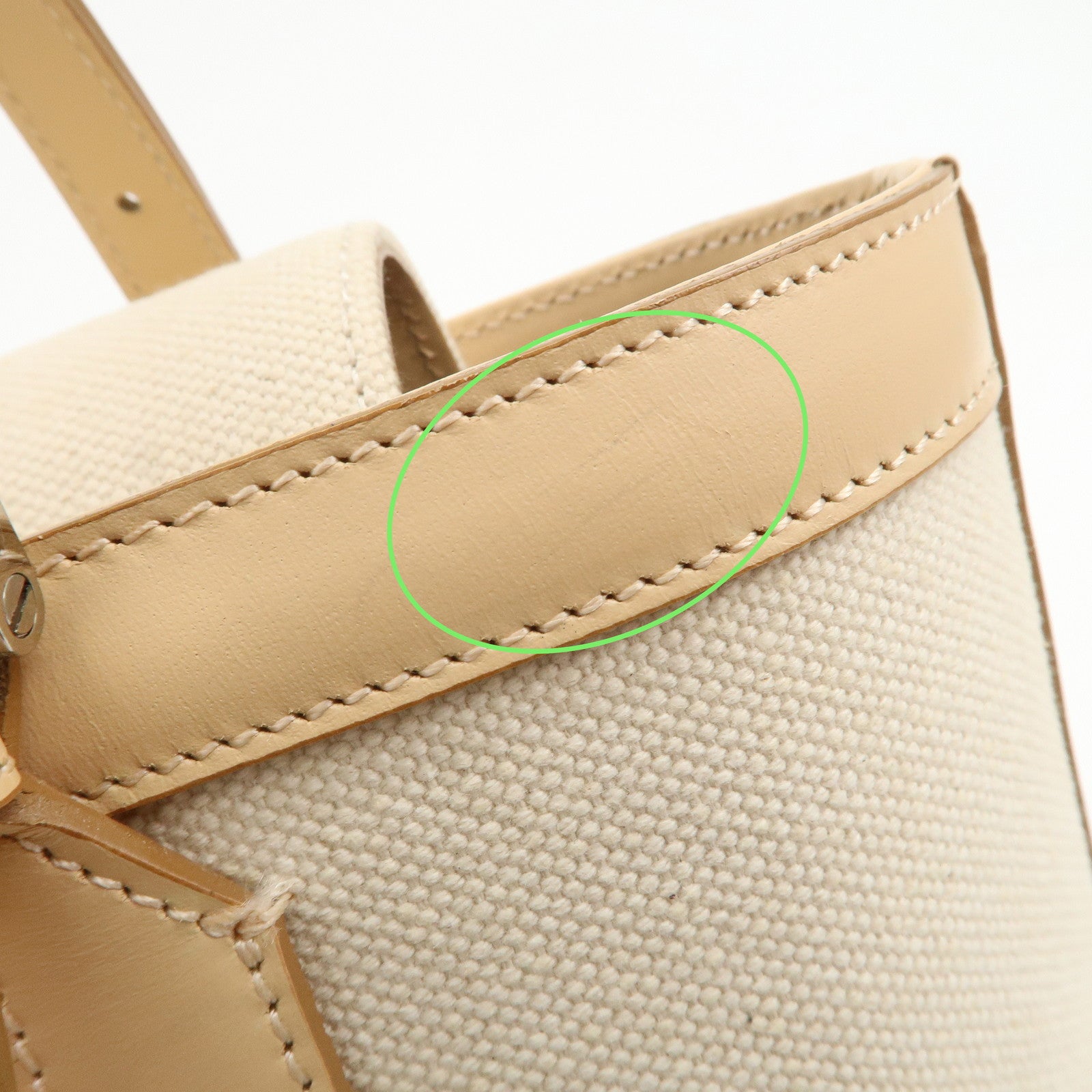 BURBERRY Cotton Leather Tote Bag Hand Bag Natural Beige