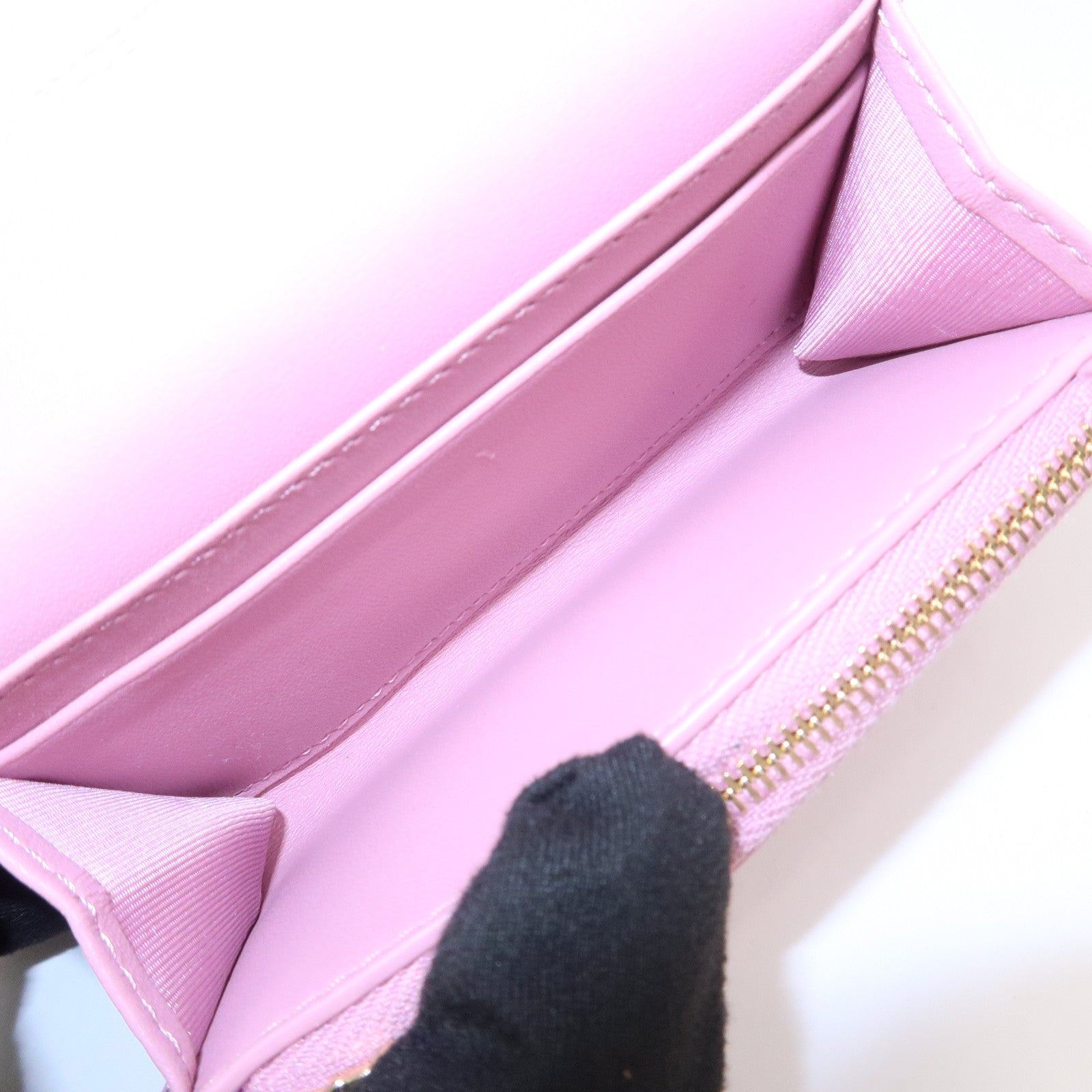 Christian Dior Cannage Logo Leather Bi-fold Compact Wallet Pink