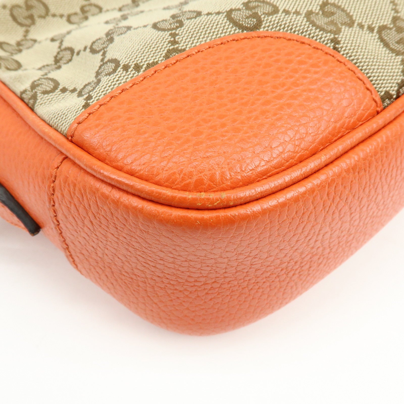 GUCCI GG Canvas Leather Shoulder Bag Beige Orange 449413