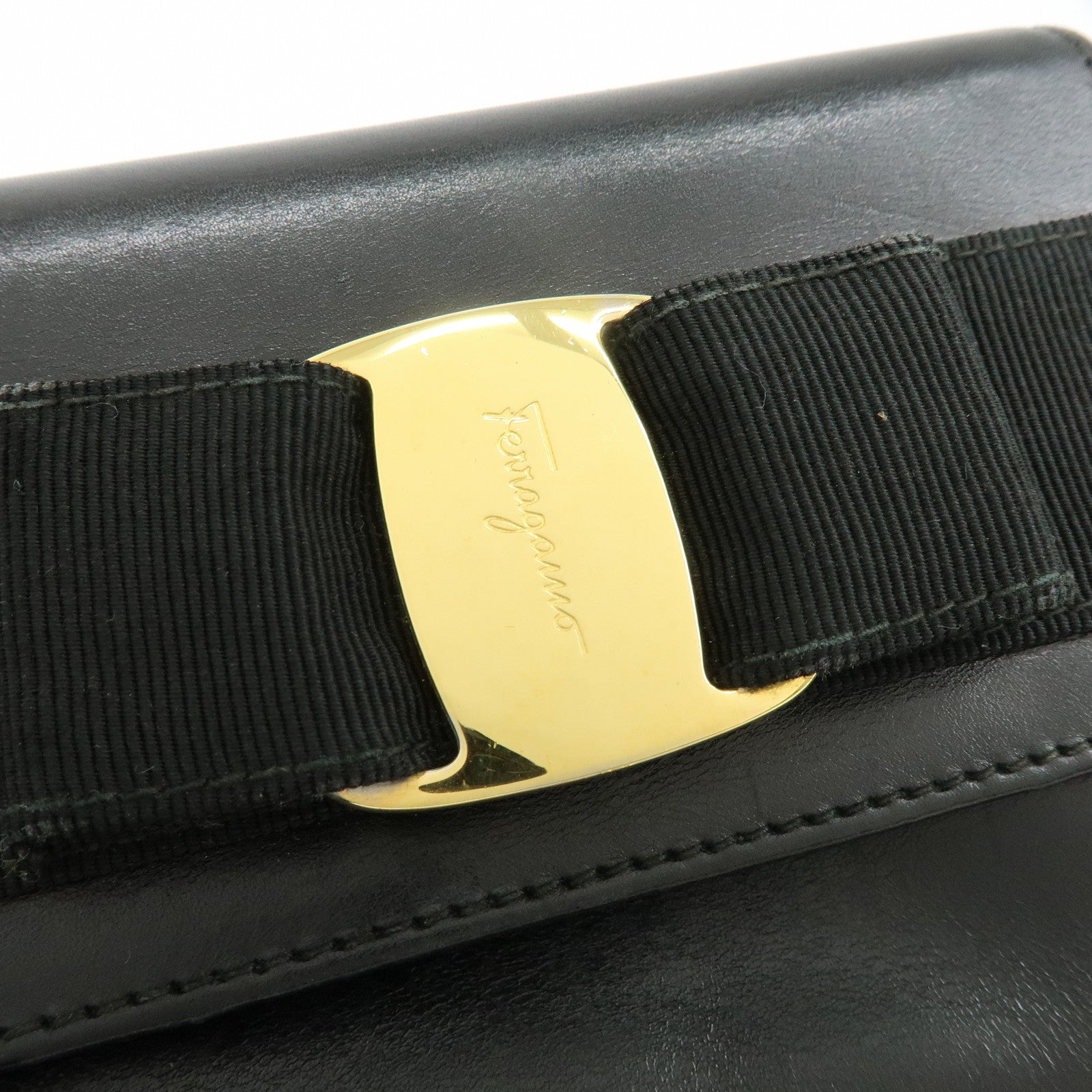 Ferragamo Vara Ribbon Leather 3 Way Bag Shoulder Clutch Bag Black