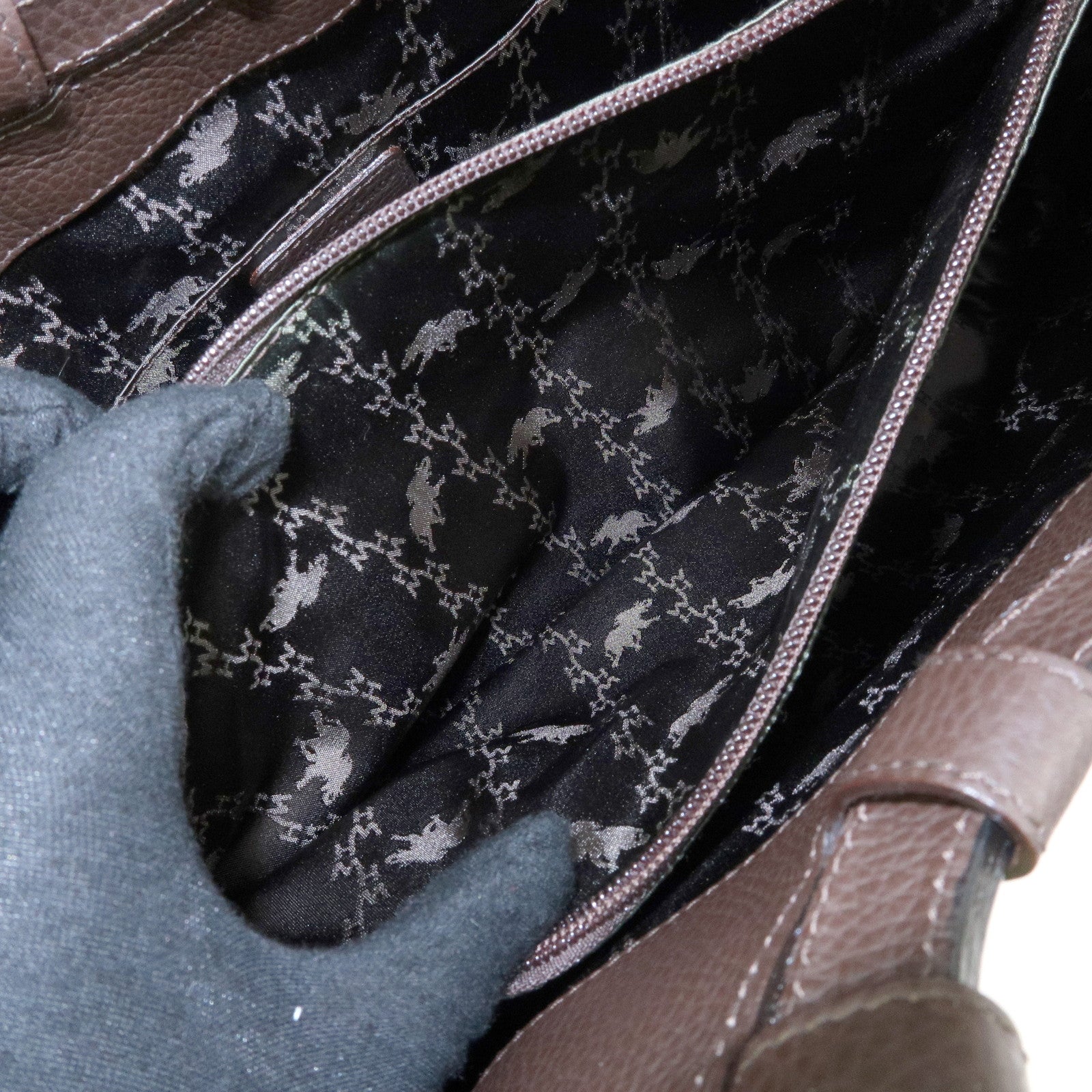 HUNTING WORLD Material Canvas Leather Hand Bag Tote Bag Dark Brown