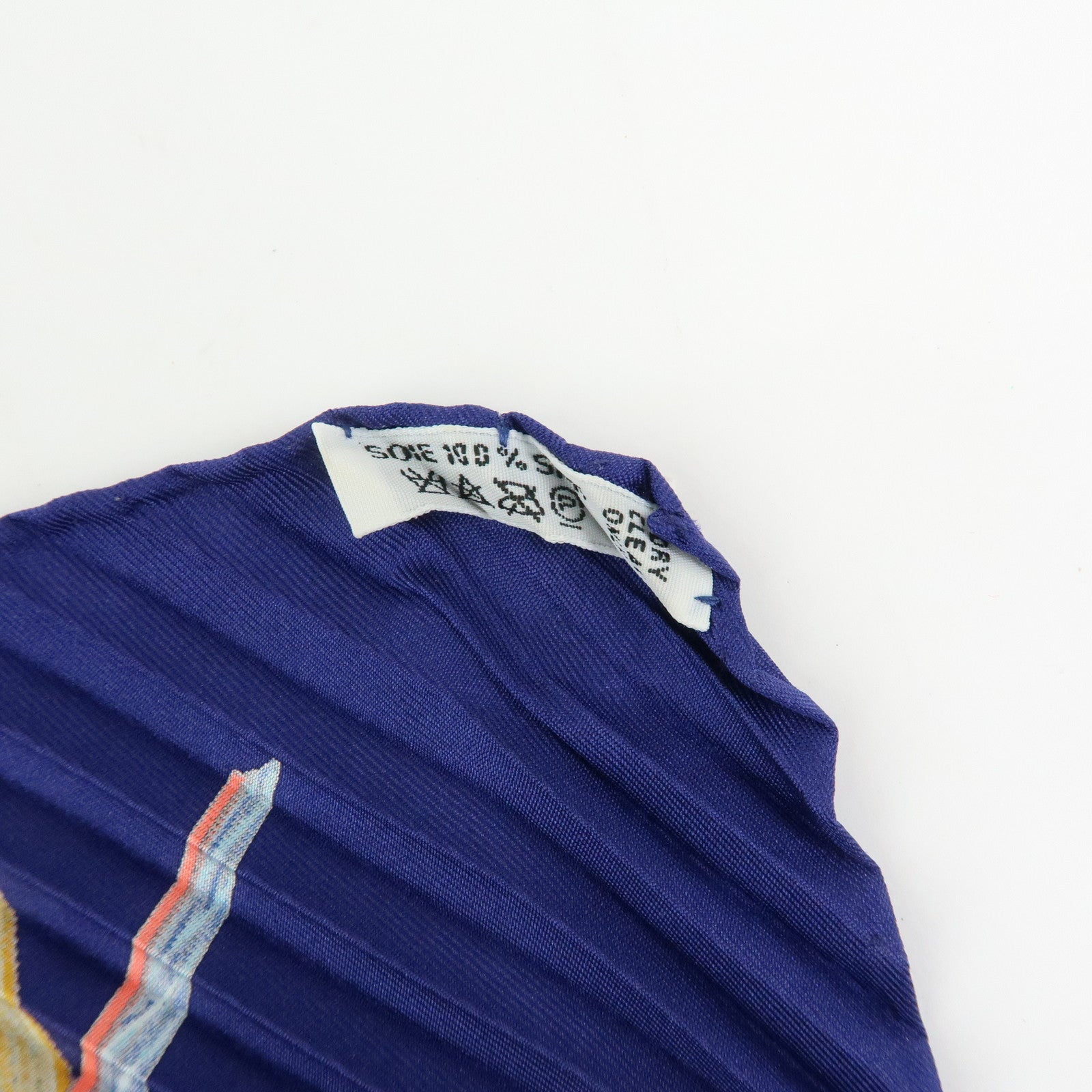 HERMES Pleated Carre 90 Silk 100% Scarf Jardin Creole Navy