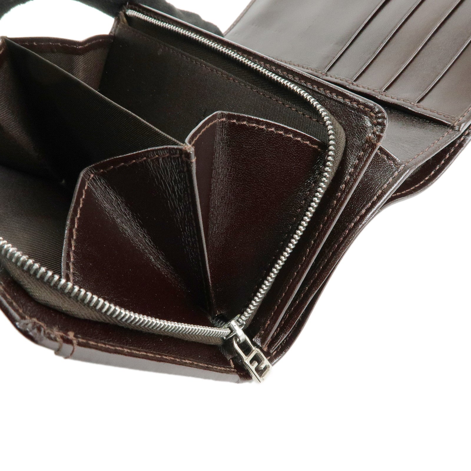 FENDI Zucca Canvas Leather Tri-fold Wallet Brown Black 31052