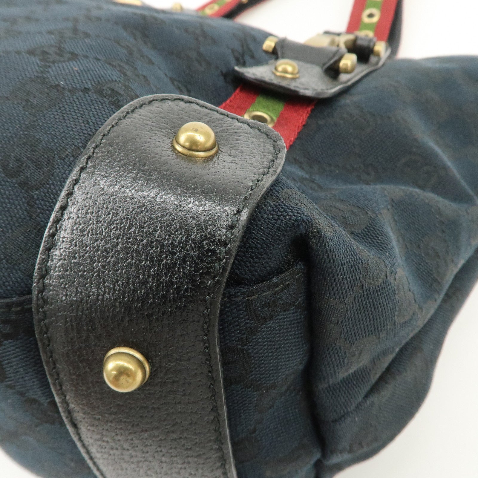 GUCCI Horsebit GG Canvas Leather Tote Bag Hand Bag Black 144186