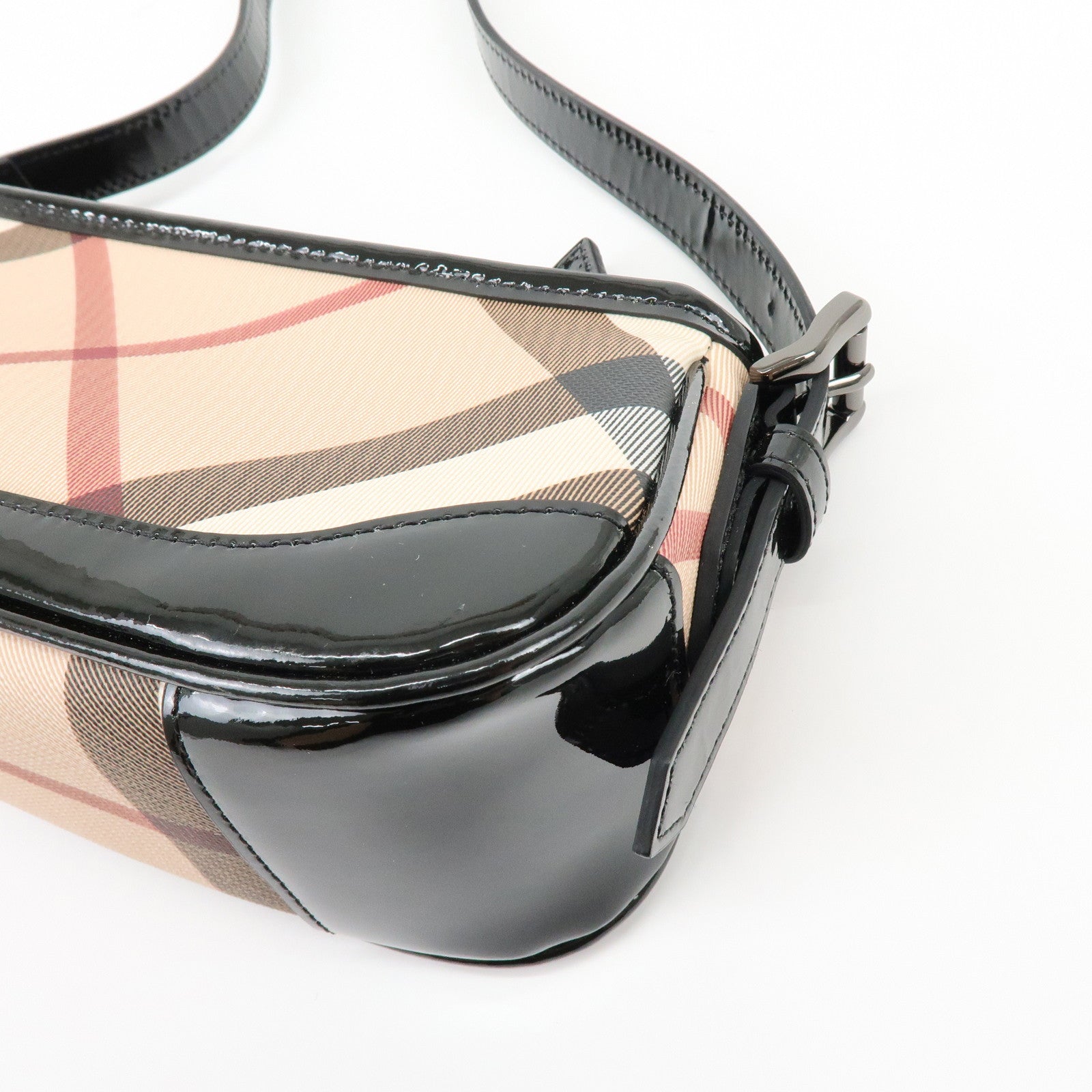 BURBERRY Nova Plaid PVC Patent Leather Hand Bag Beige Black