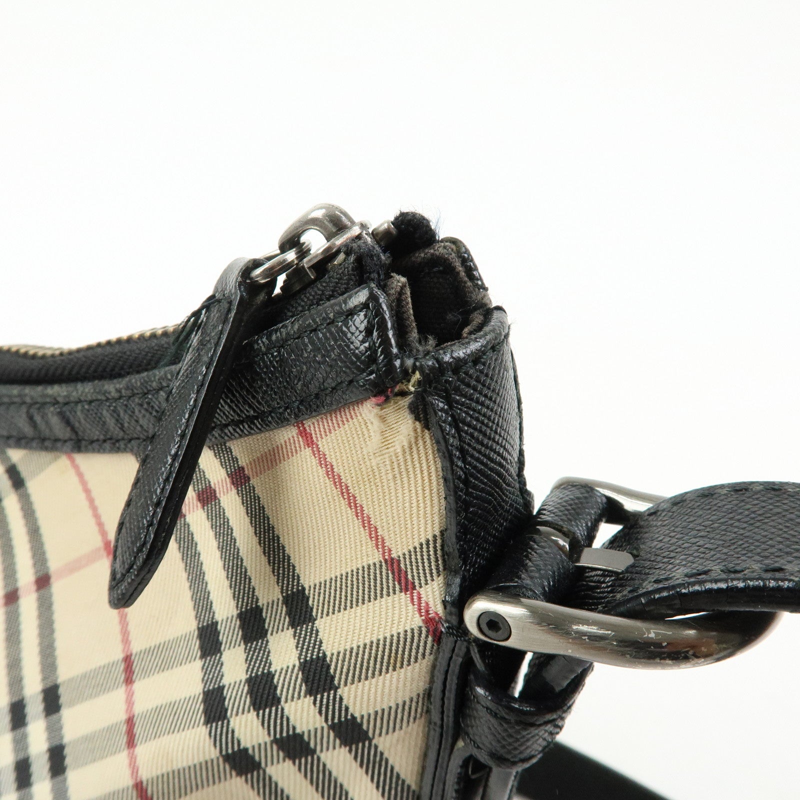 BURBERRY Nova Plaid Canvas Leather Shoulder Bag Beige Black