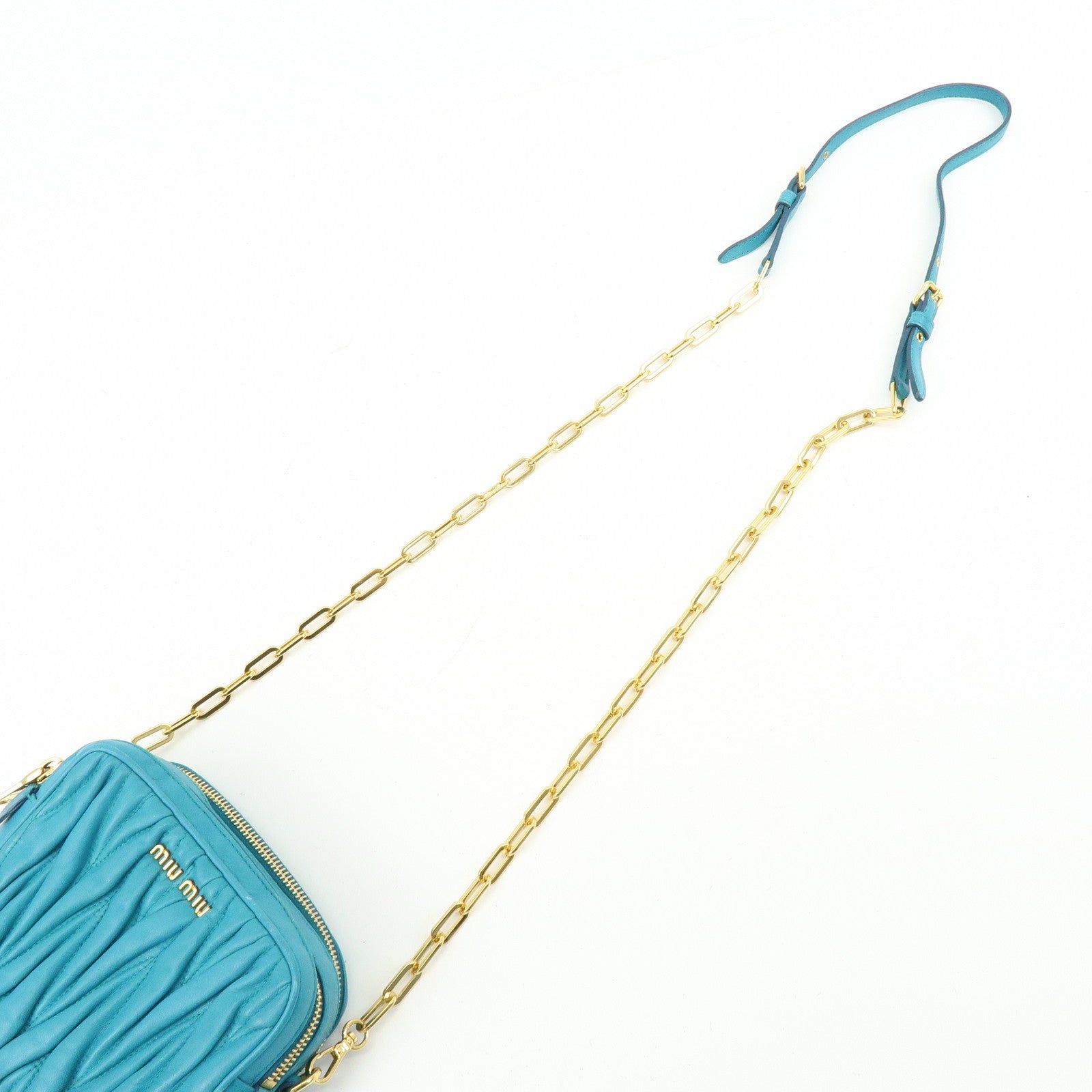 MIU MIU Matelasse Leather 2Way Bag Hand Shoulder Bag Blue RT0543