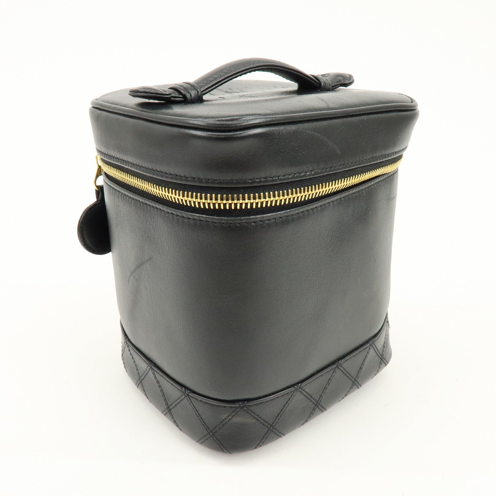 CHANEL Bicolore Lamb Skin Vanity Bag Hand Bag Black A01619