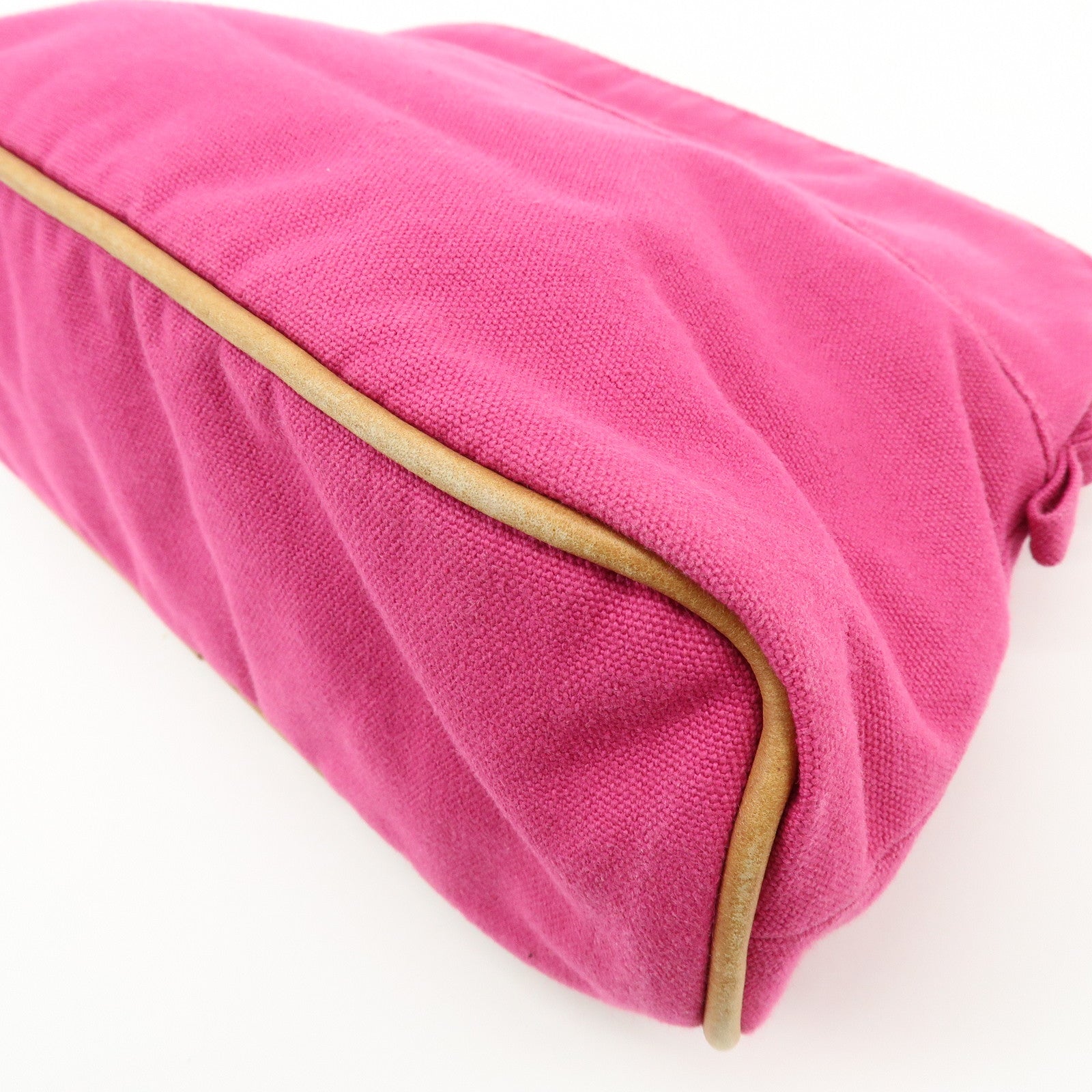 HERMES Bolide Pouch MM Cotton Leather Cosmetic Makeup Pouch Pink
