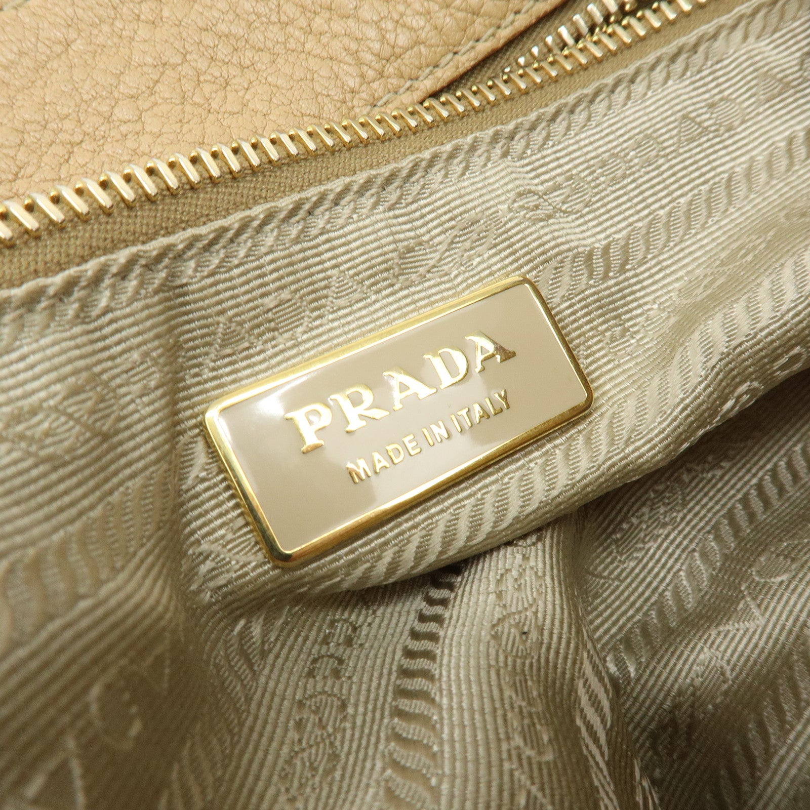 PRADA Logo Leather Shoulder Bag Hand Bag Light Brown BR3869