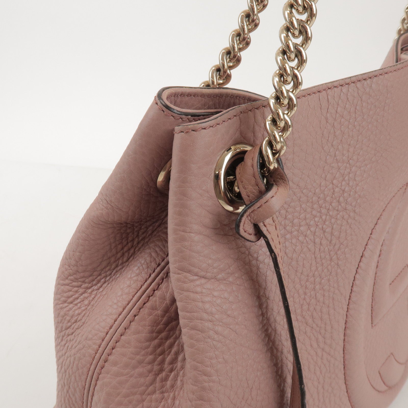 GUCCI SOHO Leather Chain Shoulder Bag Fringe Charm Pink 308982