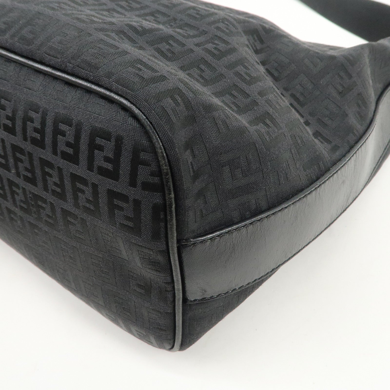 FENDI Zucchino Canvas Leather Shoulder Bag Hand Bag Black 7VA003