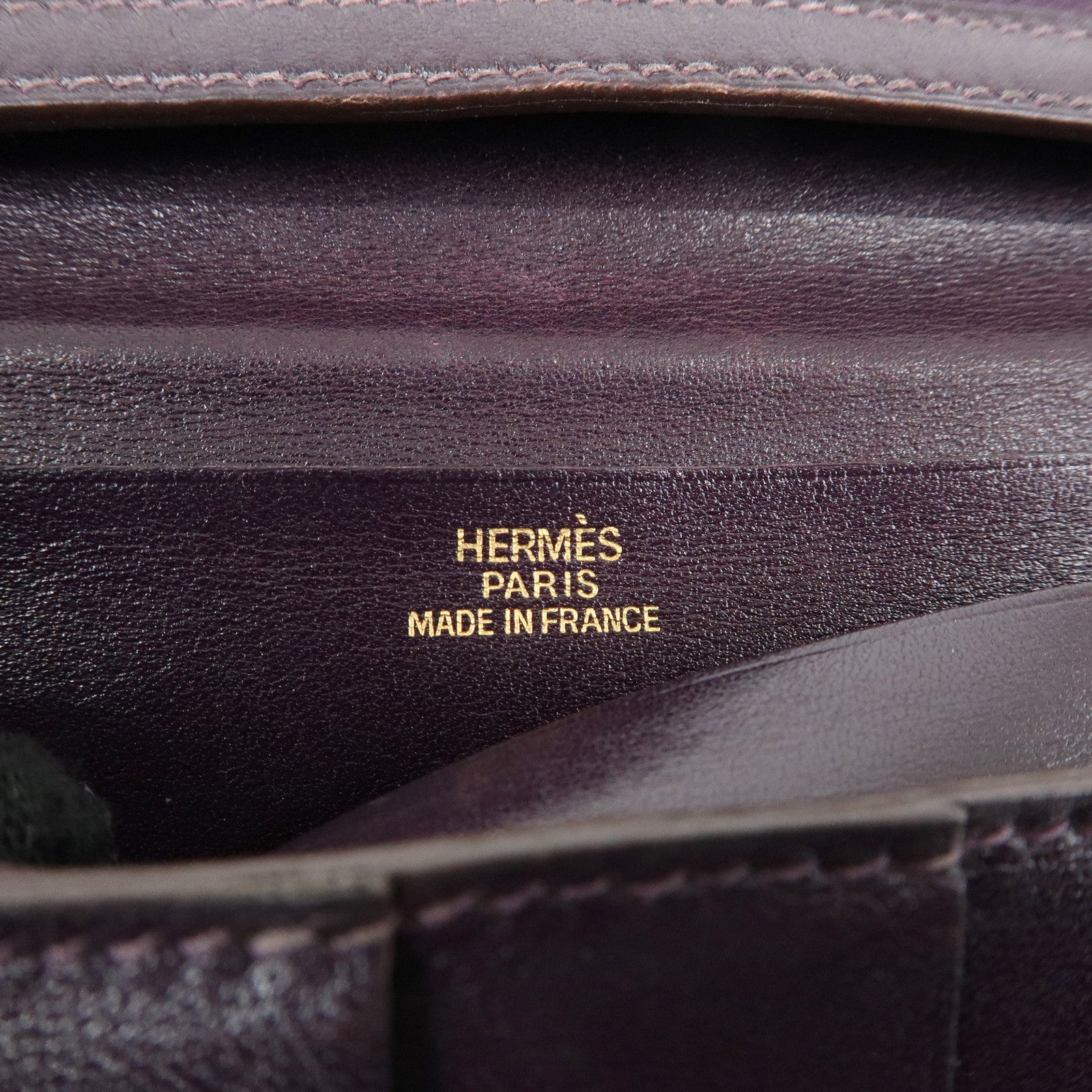 HERMES Bearn Box Calf Leather Bi-fold Long Wallet Purple